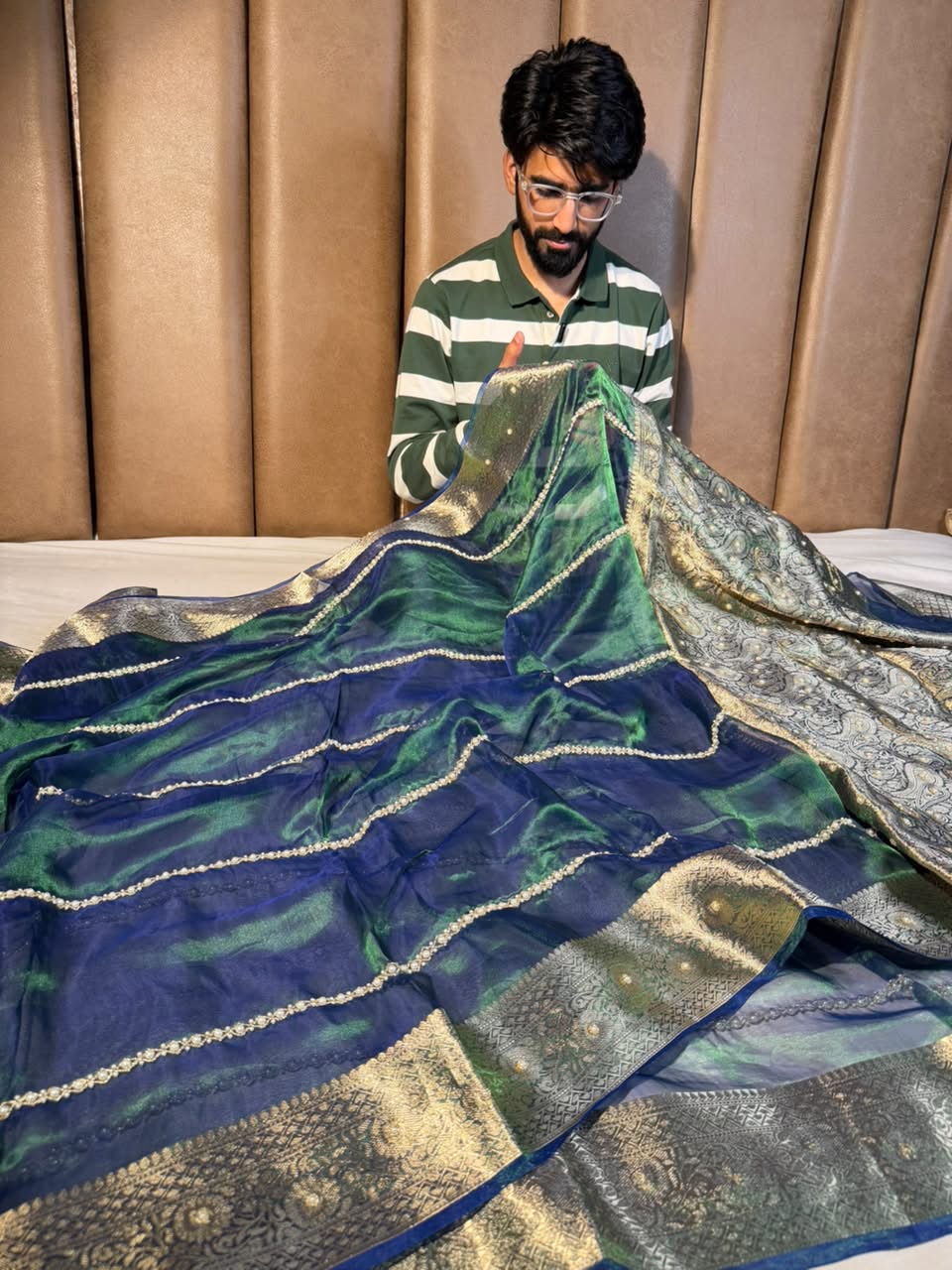 Dhoop Chaon Peacock Pure Tissue Handwork Saree