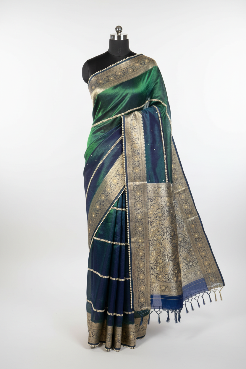 Dhoop Chaon Peacock Pure Tissue Handwork Saree
