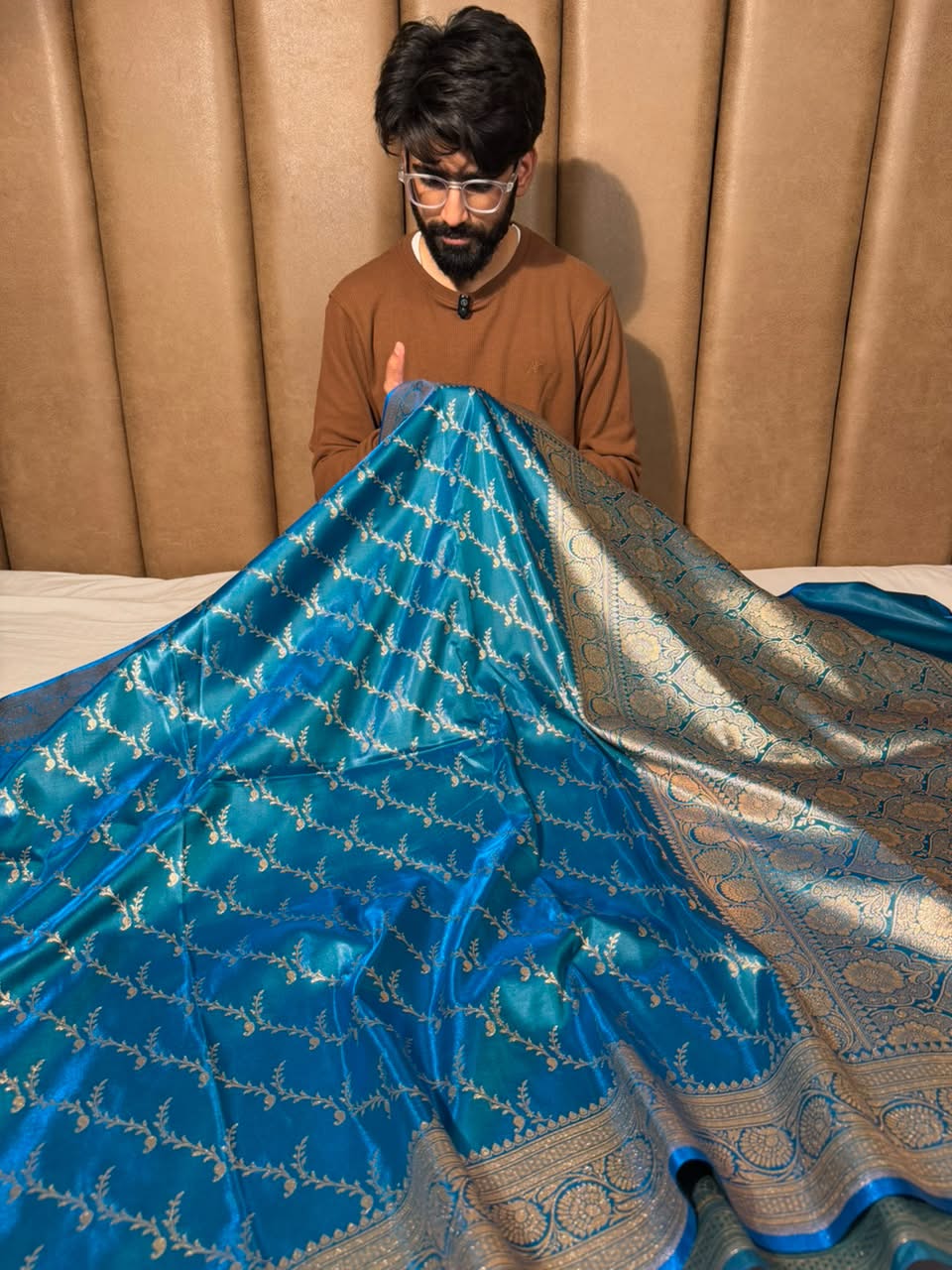 Dhoop Chaon Blue Satin Silk Beautiful Banarasi Saree