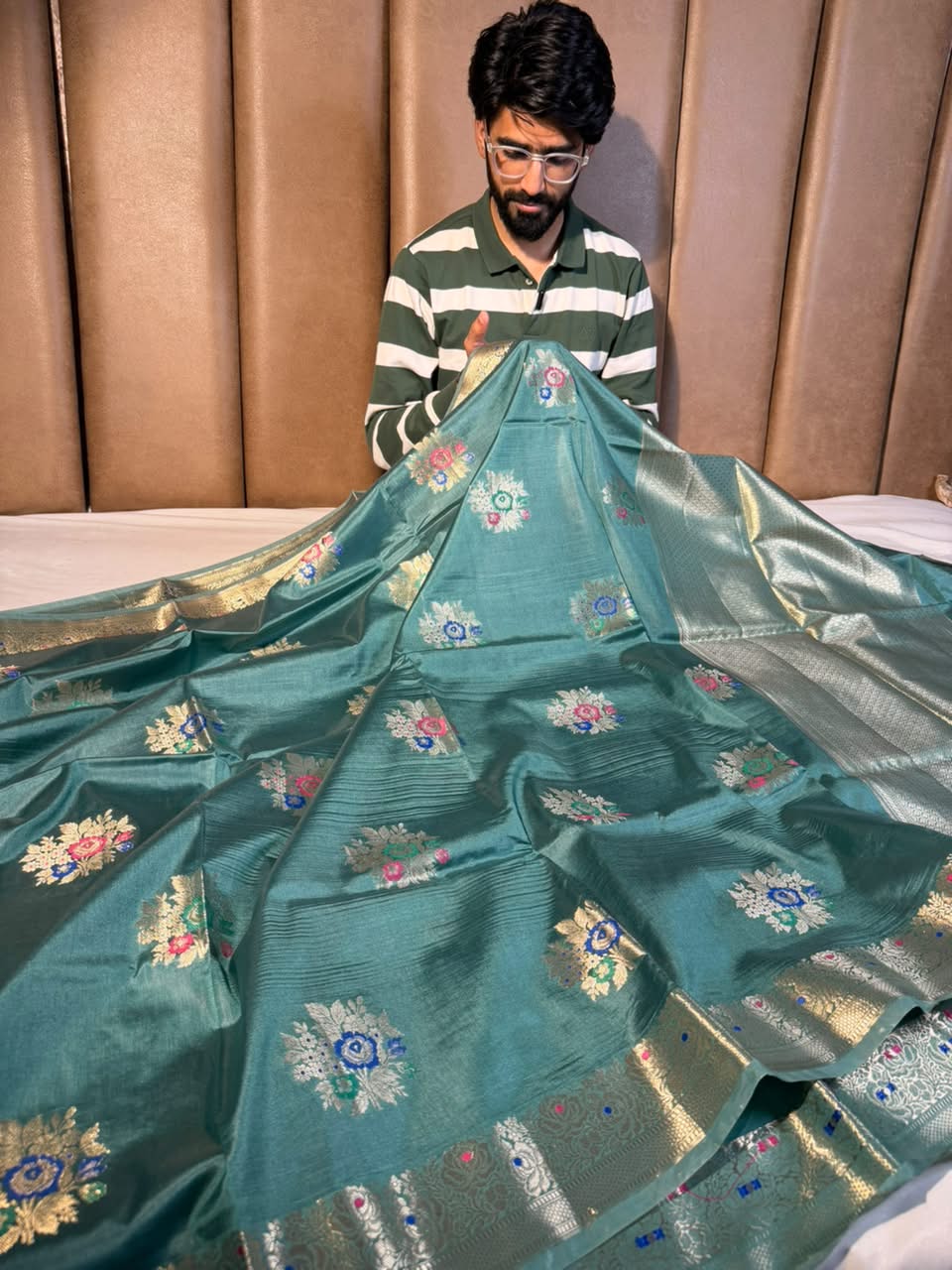 Fuschia Green Premium Chinia Silk Banarasi Saree