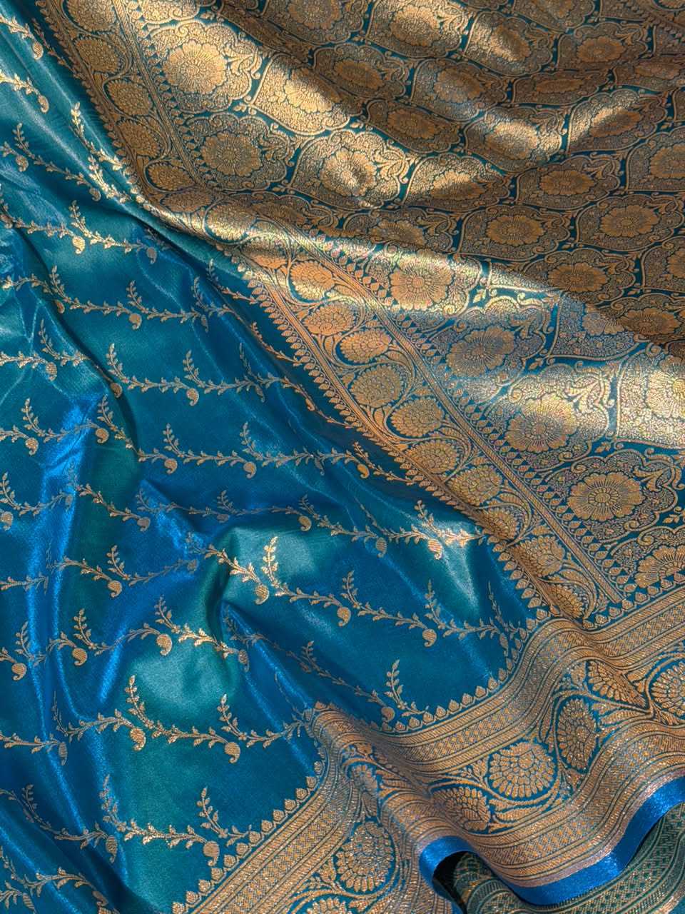 Dhoop Chaon Blue Satin Silk Beautiful Banarasi Saree