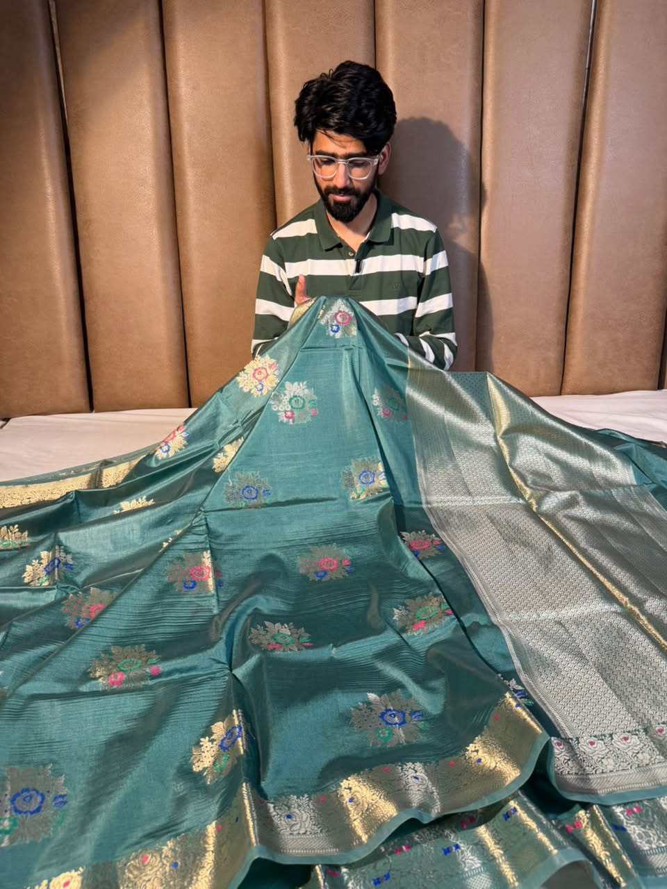 Fuschia Green Premium Chinia Silk Banarasi Saree