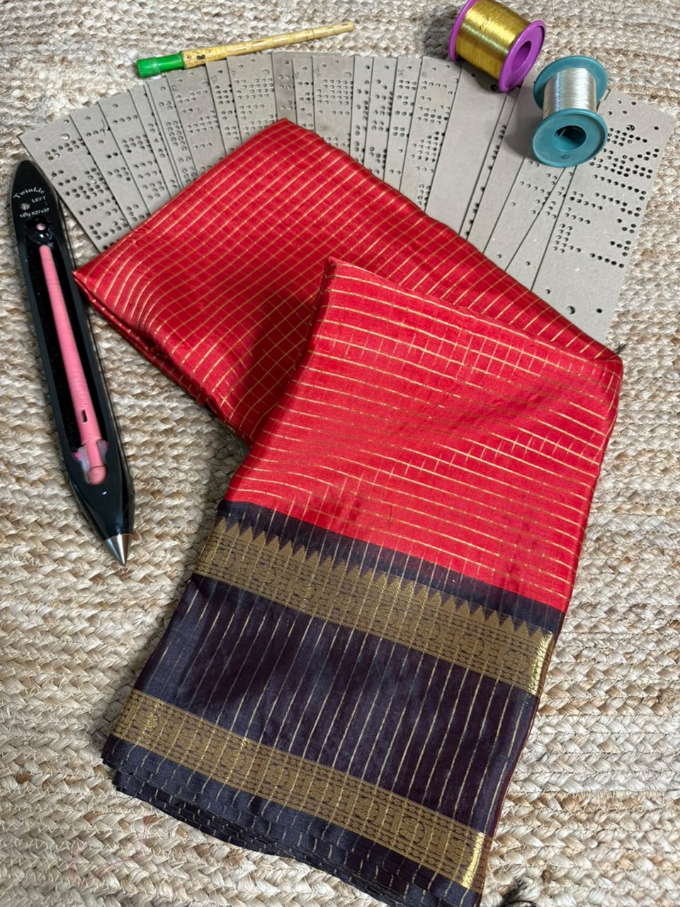 Red Black Softsilk Heritage Banarasi Saree