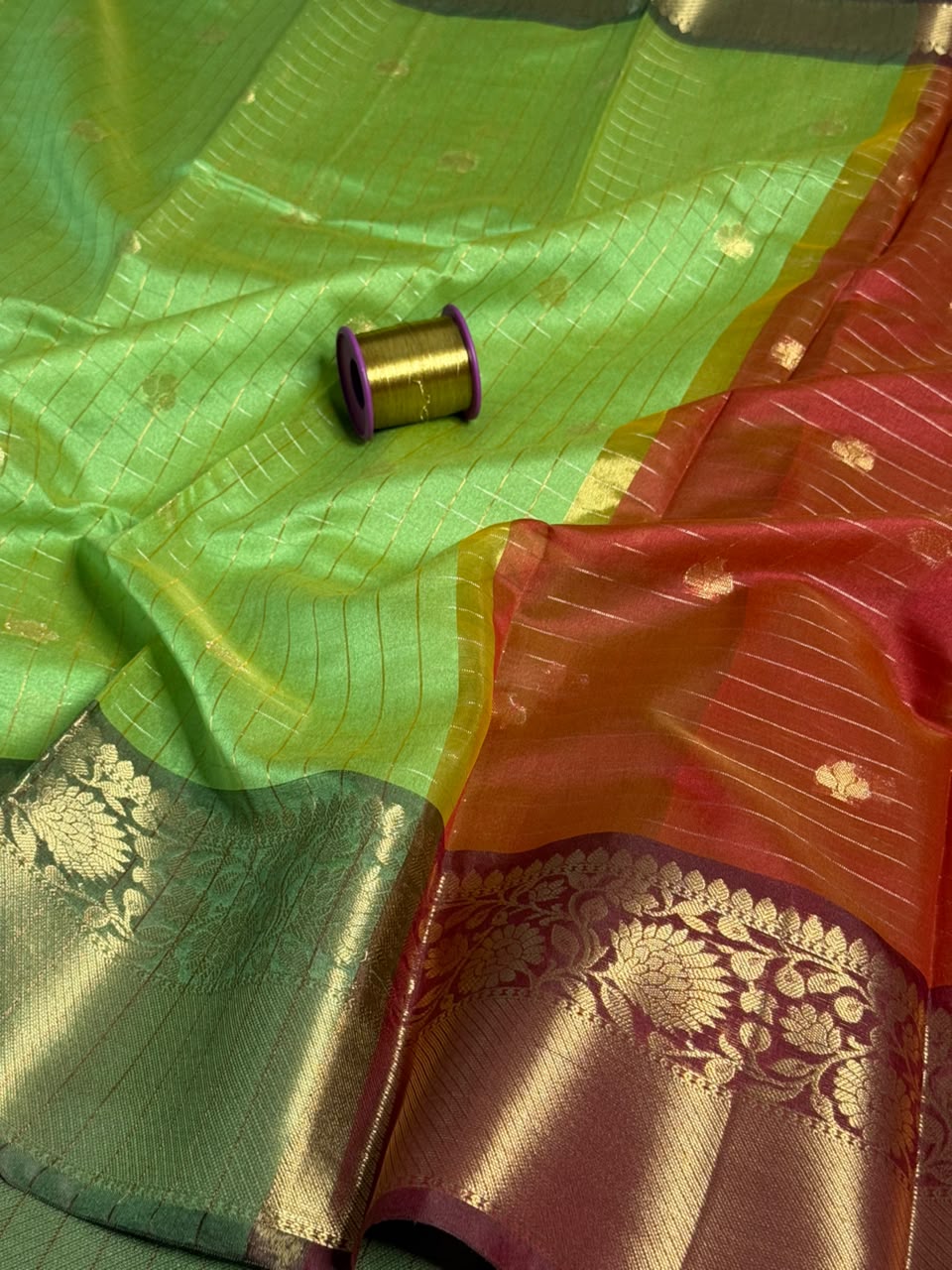 Parrot green Softsilk Heritage Banarasi Saree
