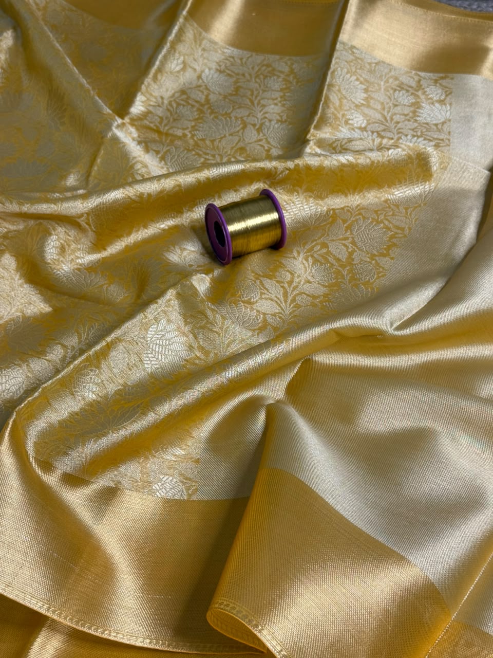 Gold Zari Embossed kanjivaram Tissue Saree
