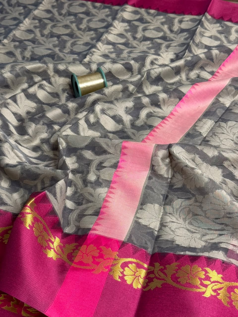 Patola Weave Grey Cotton Banarasi Saree
