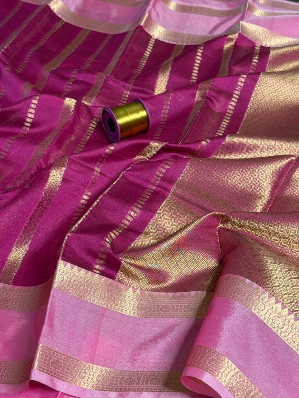 Rani Pink Heritage Stripes Softsilk Saree