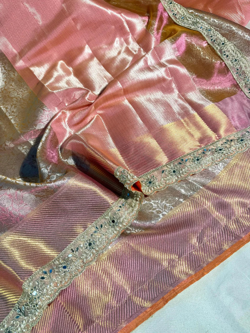 Sai Pallavi Ma’am Inspired Kanjivaram Tissue Silk Saree with Premium Heavy Gota Lace Work