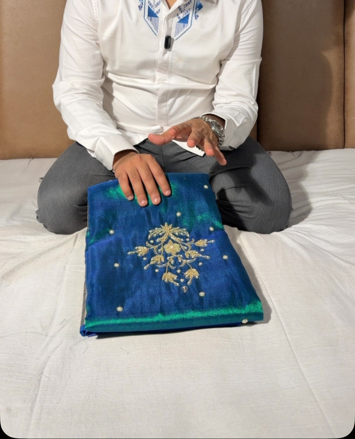 Premium Peacock Tissue Silk Saree Zari Pallu Handwork