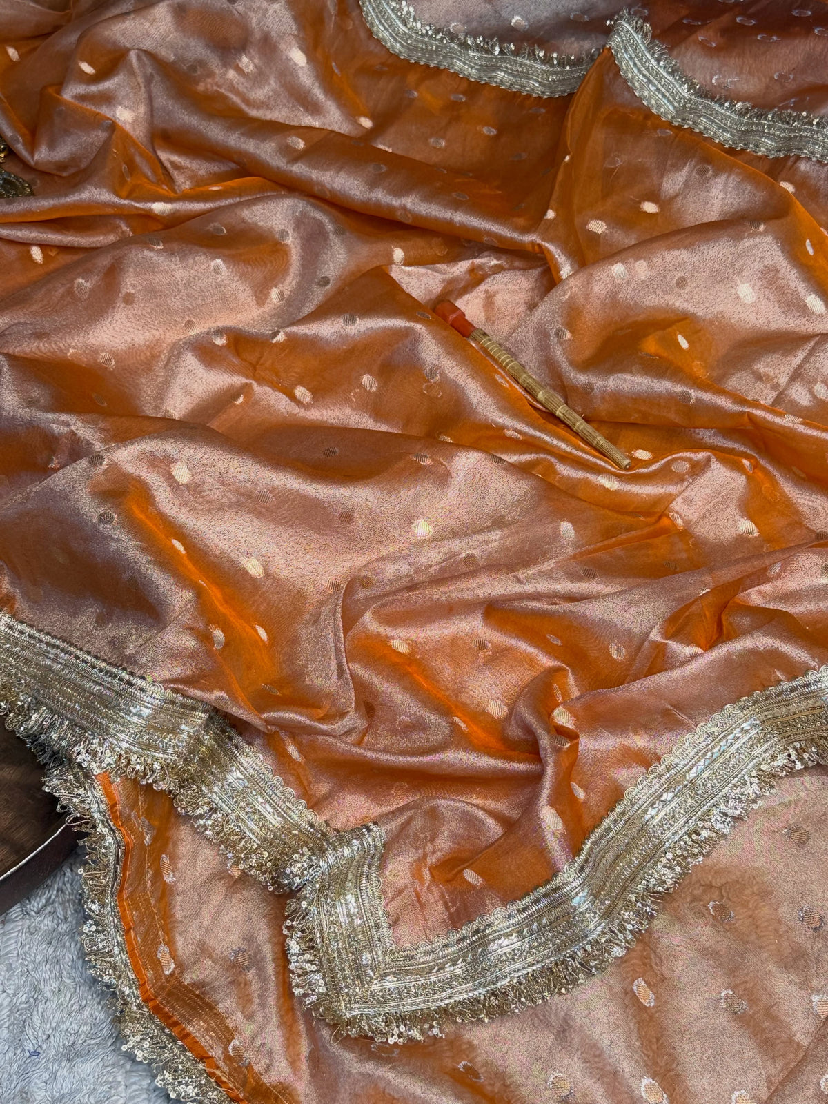 Metallic Orange Soft Tissue Silk Banarasi Saree