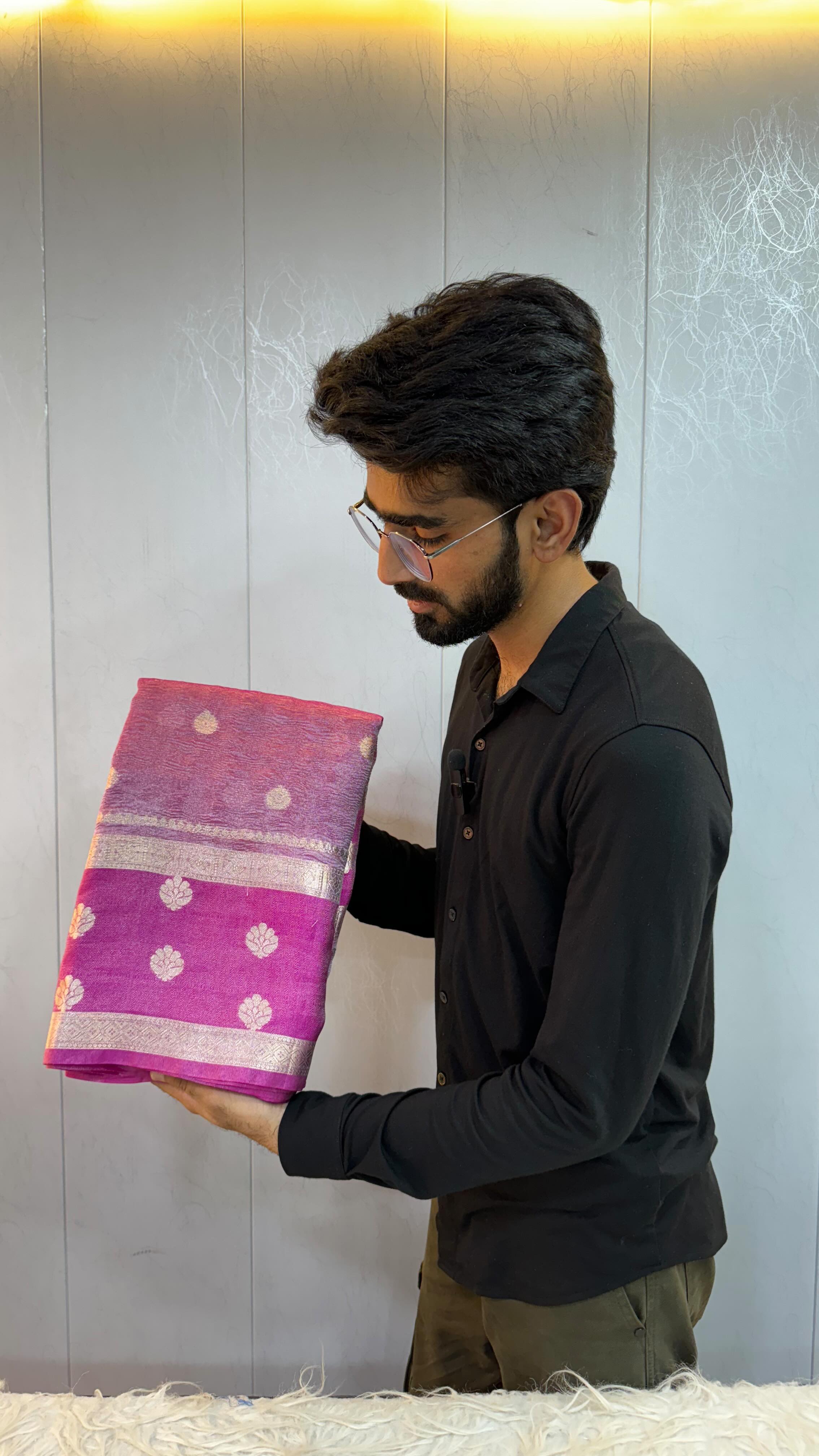Exclusive Crush Tissue Silk Banarasi Saree with Zari Buti Design