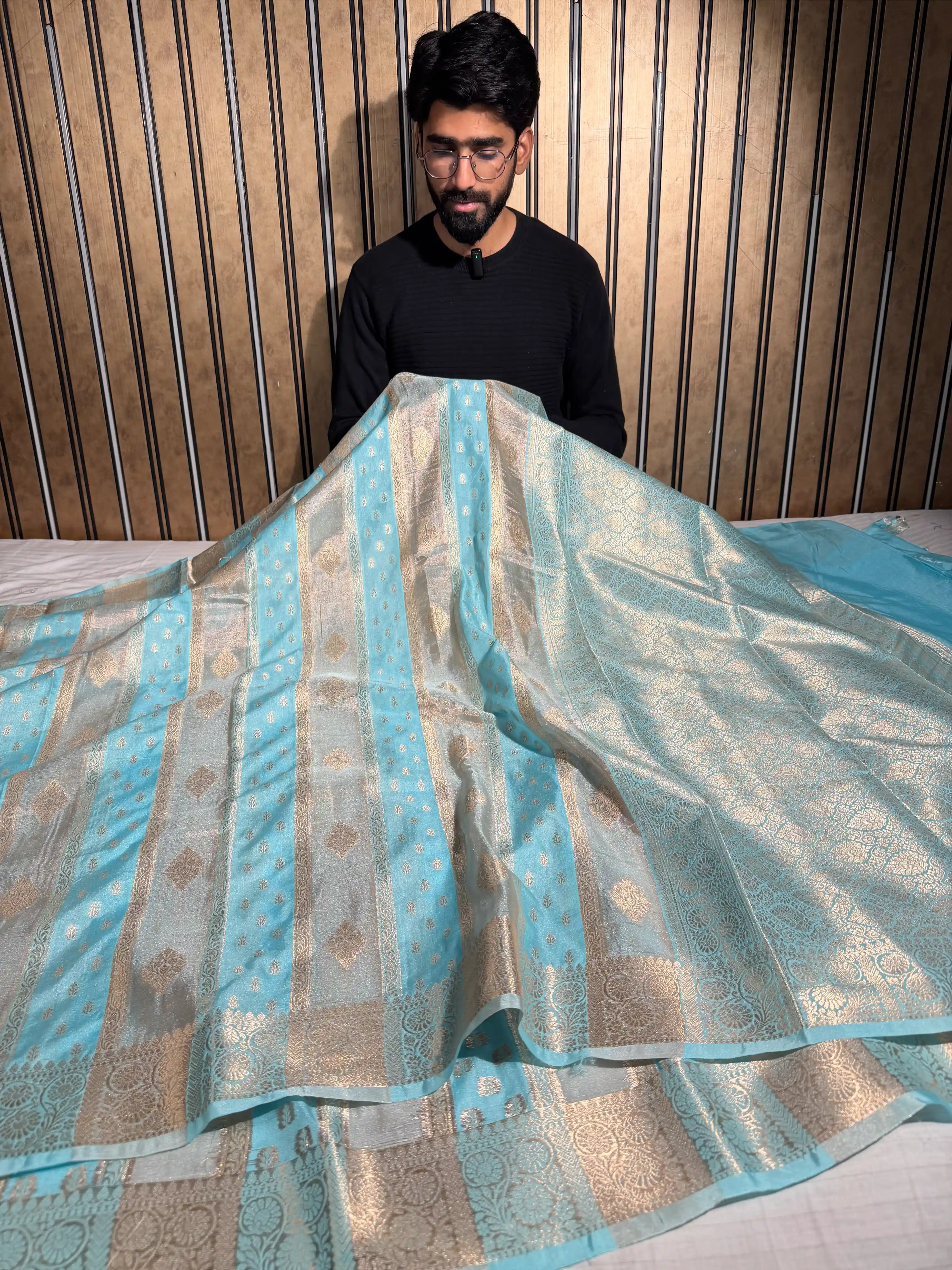 Sea Blue Georgette Tissue Silk Heritage Weave Banarasi Saree