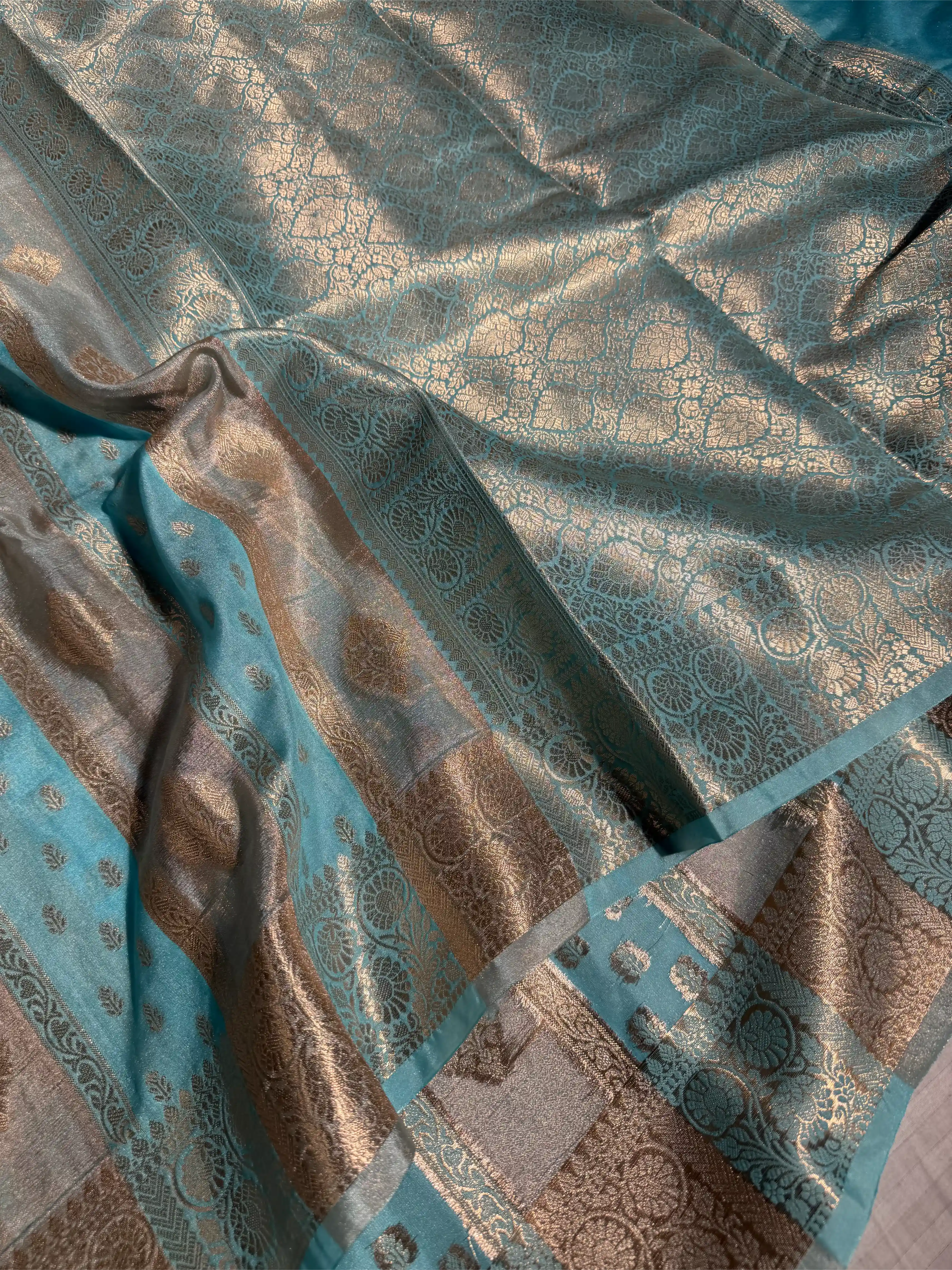Sea Blue Georgette Tissue Silk Heritage Weave Banarasi Saree