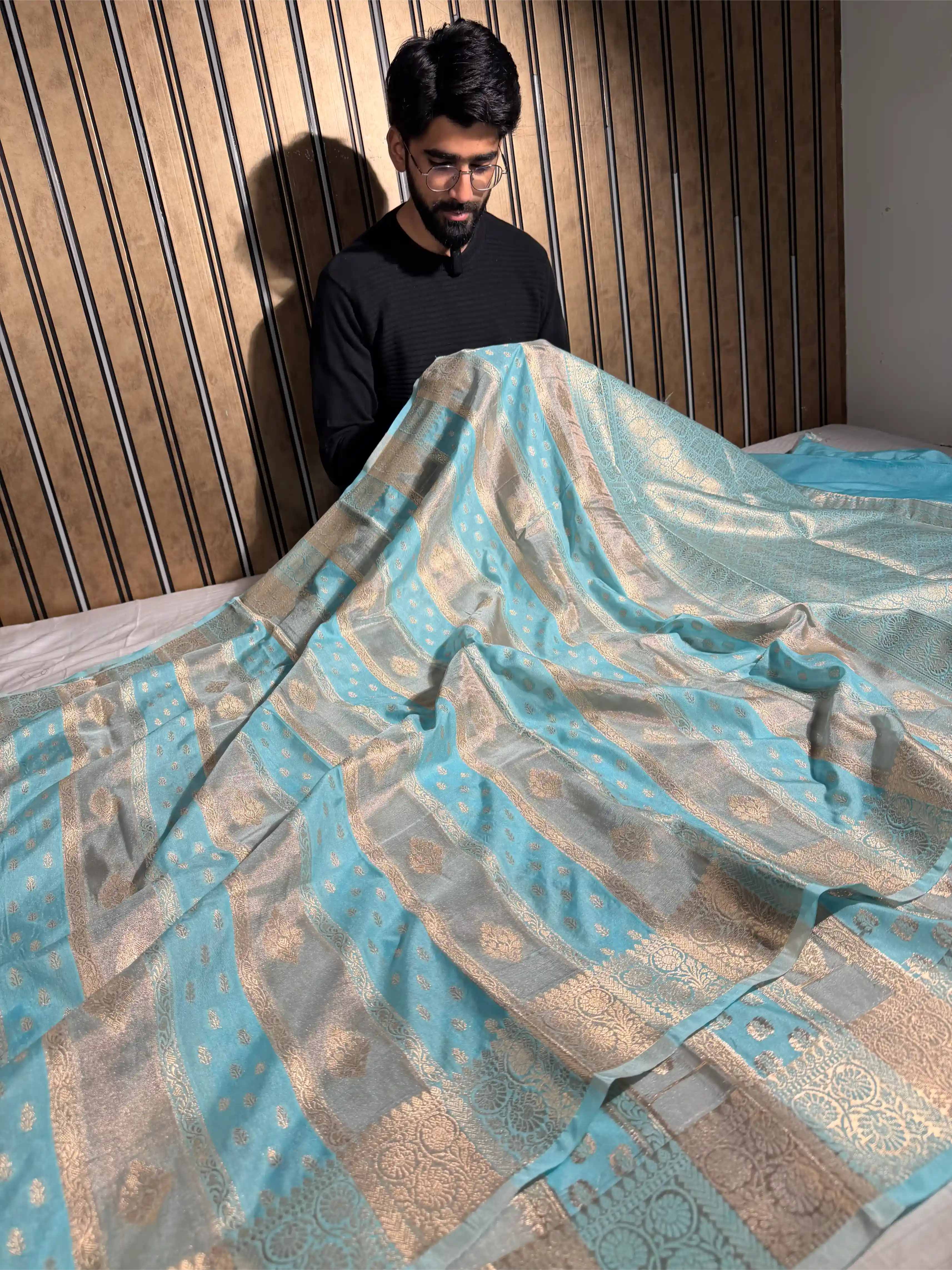 Sea Blue Georgette Tissue Silk Heritage Weave Banarasi Saree