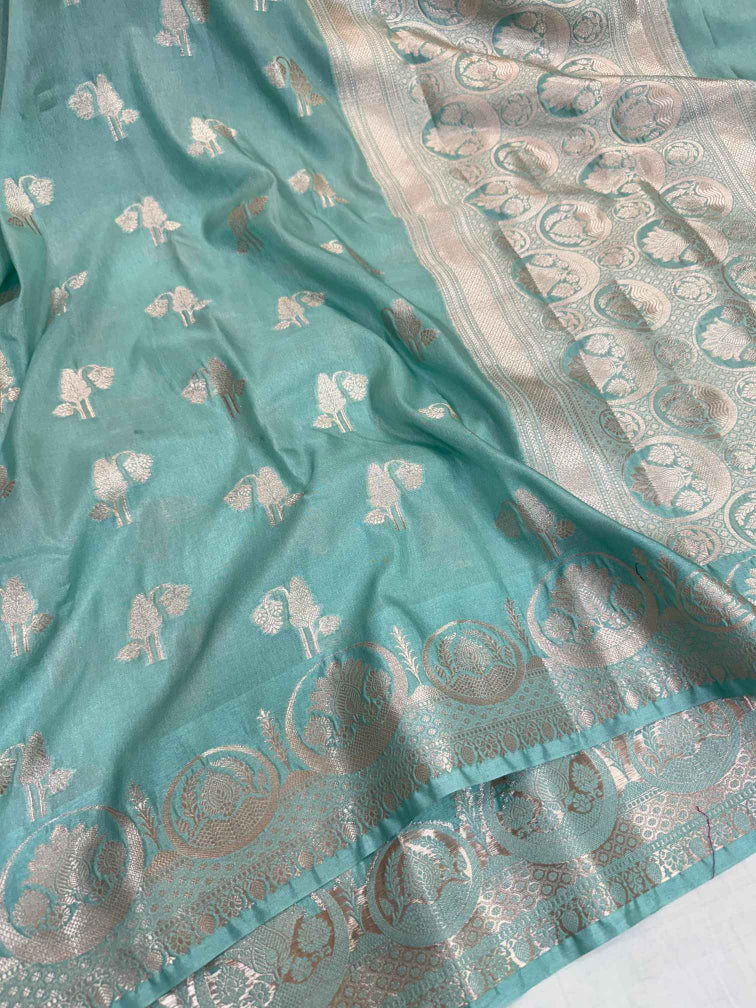 Sea Green Chiniya Silk Banarasi Saree