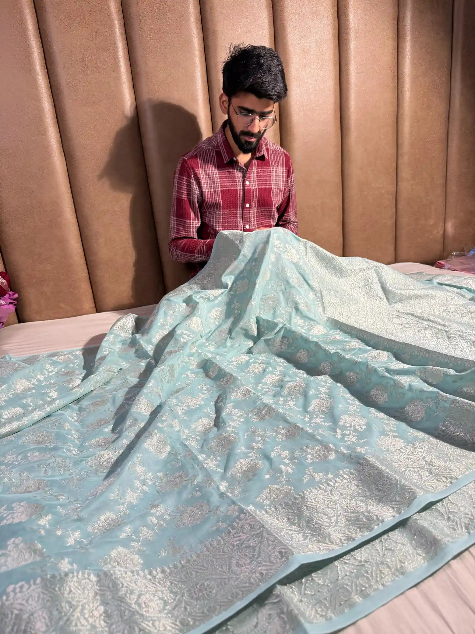 Sea Green Georgette Silk Grand Floral Weave Banarasi Saree