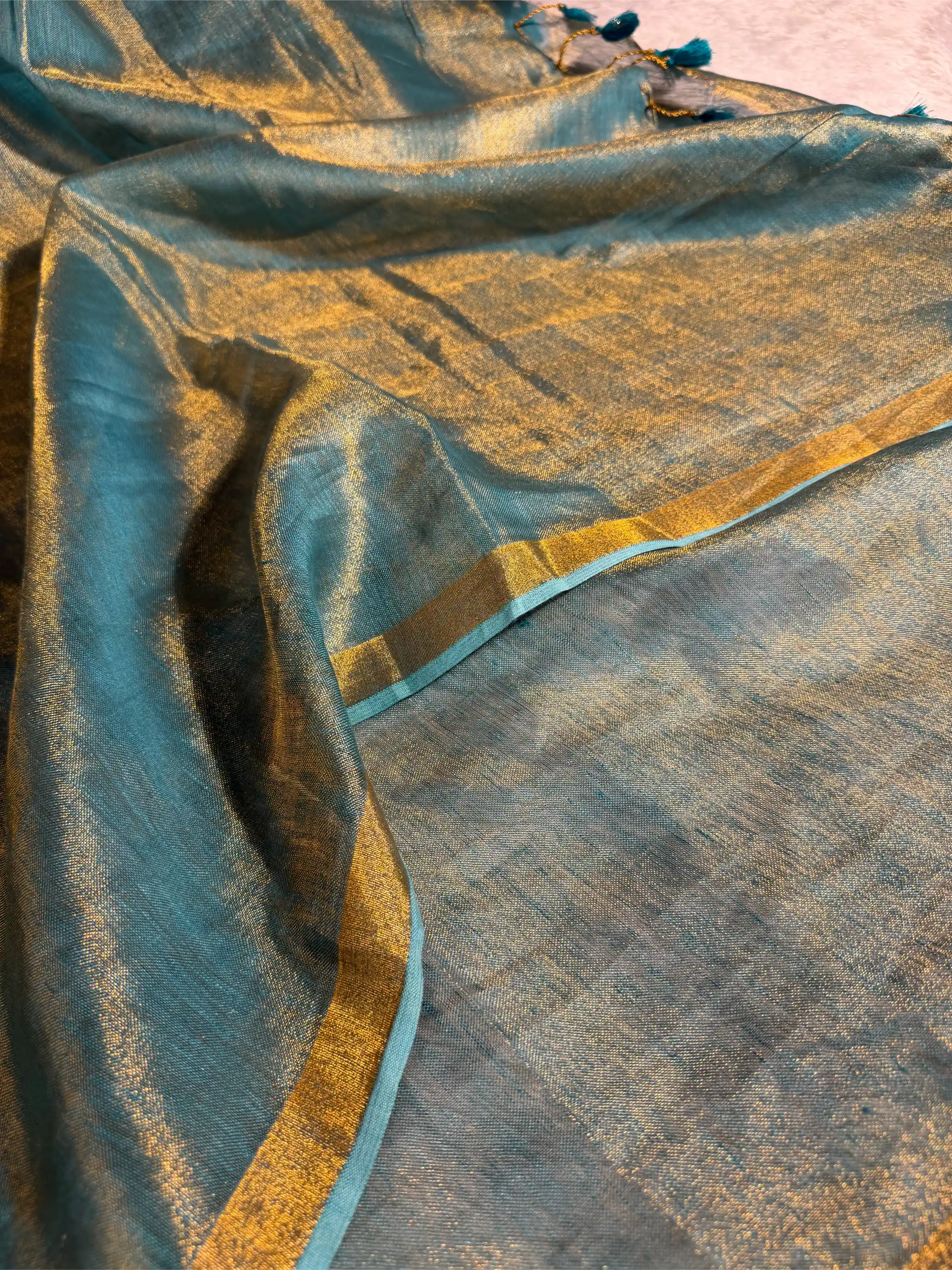 Sea Green Linen Tissue Silk Banarasi Saree