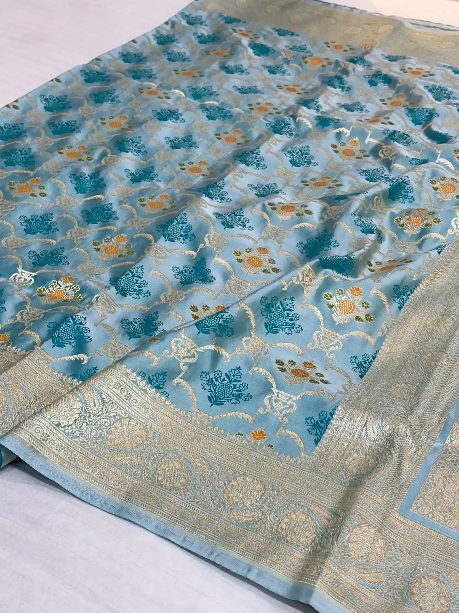 Sea Green Mashru Silk Banarasi Saree