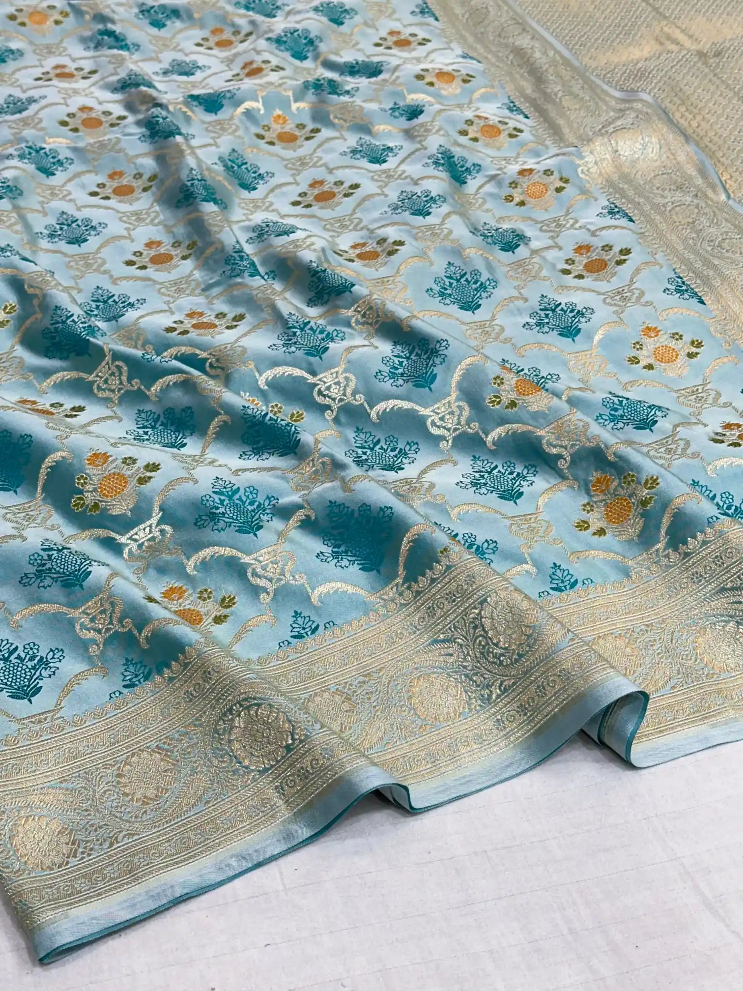 Sea Green Mashru Silk Banarasi Saree