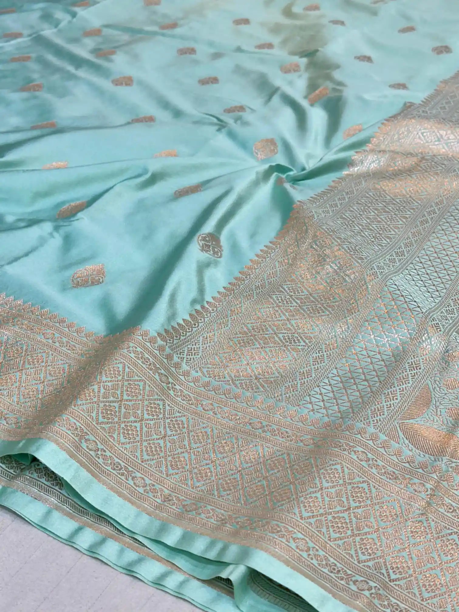 Sea Green Premium Mashru Katan Saree