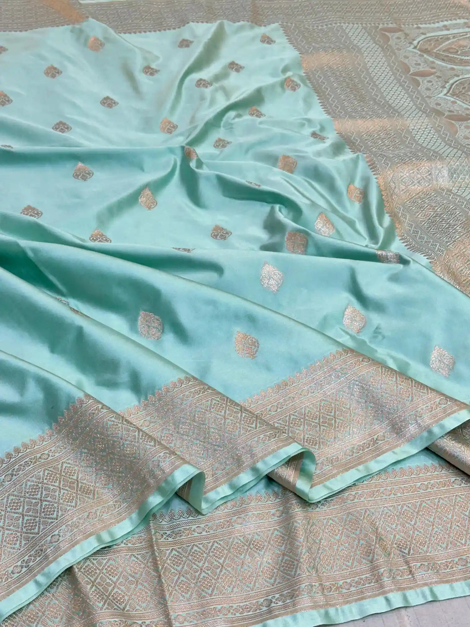 Sea Green Premium Mashru Katan Saree