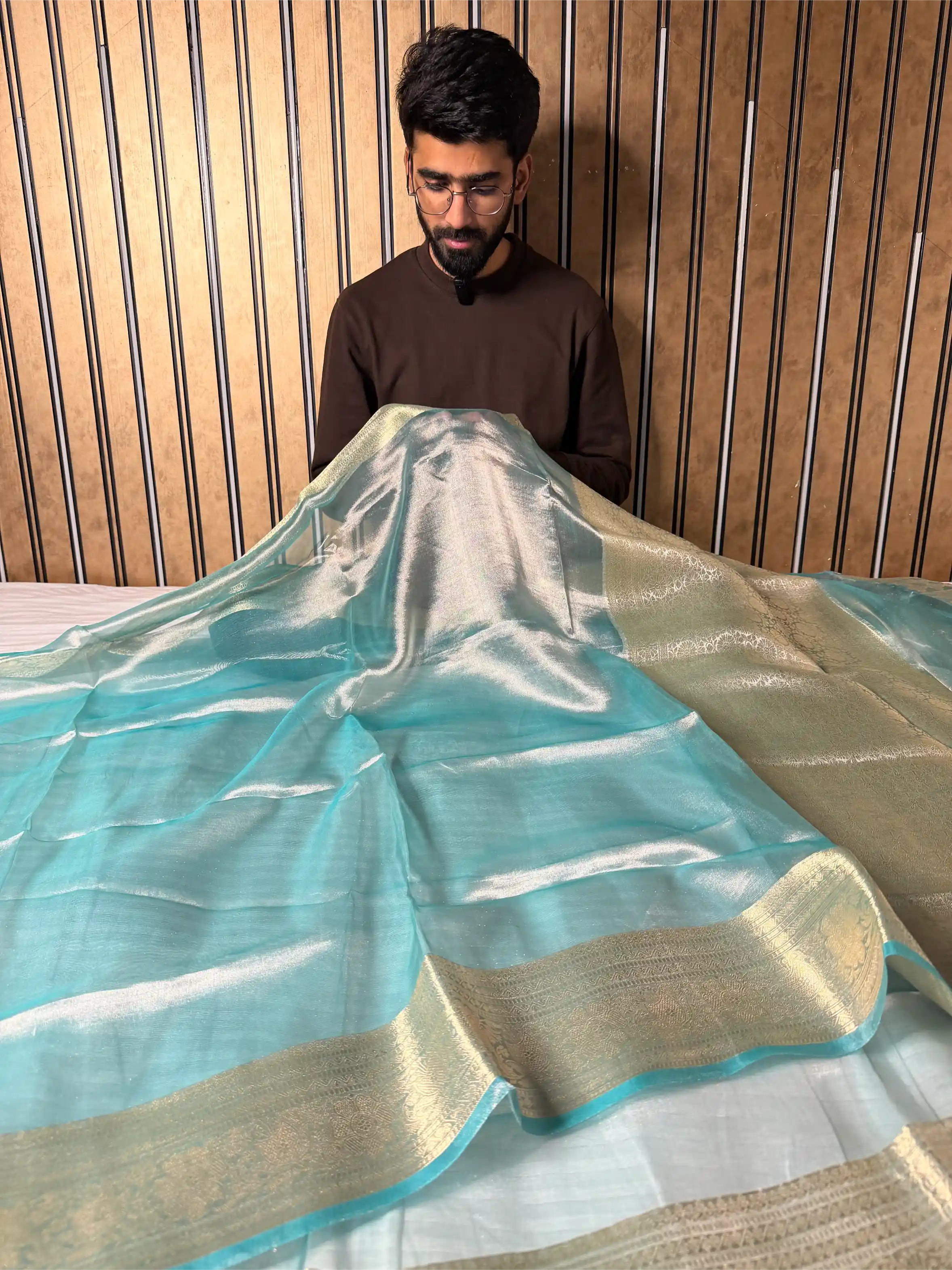 Sea Green Pure Tissue Silk Intricate Weave Banarasi Saree