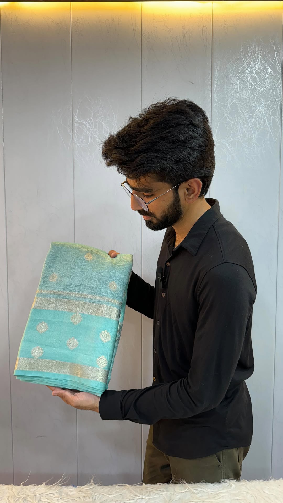 Sea Green Shade Crushed Tissue Silk Banarasi Saree