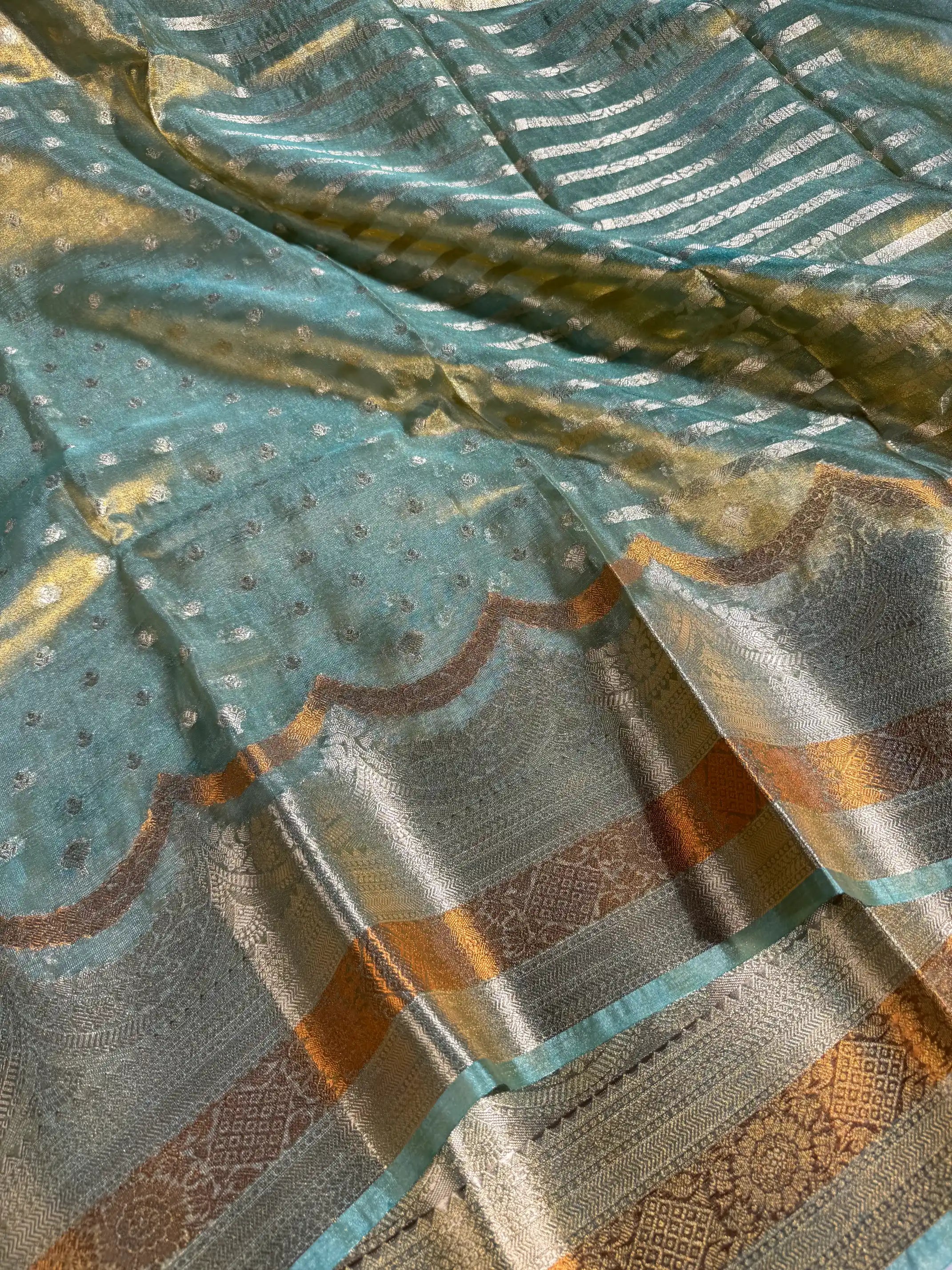 Sea Green Tissue Silk Contemporary Heritage Weave Banarasi Saree