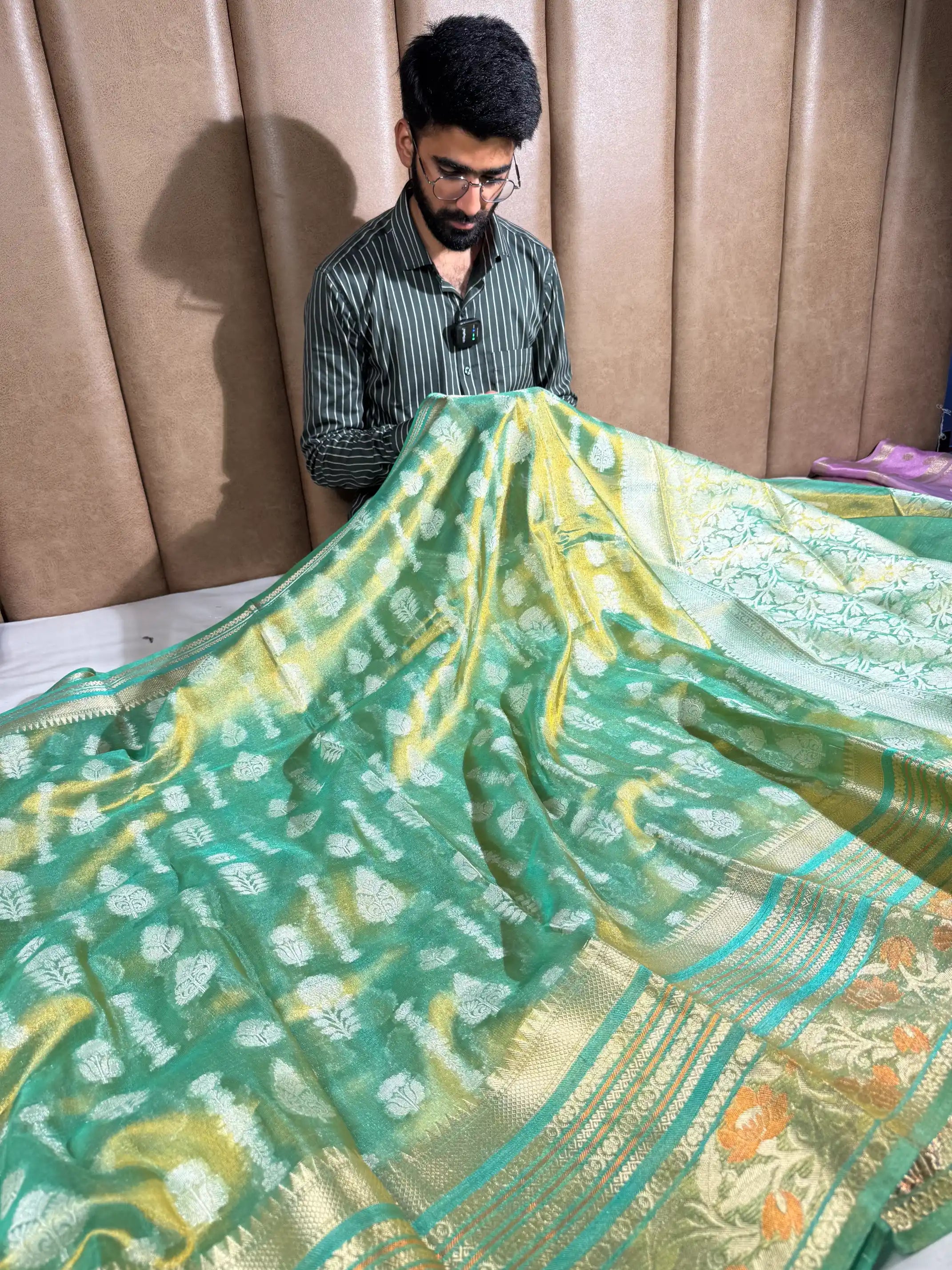 Sea Green Tissue Silk Jacquard Traditional Weave Banarasi Saree