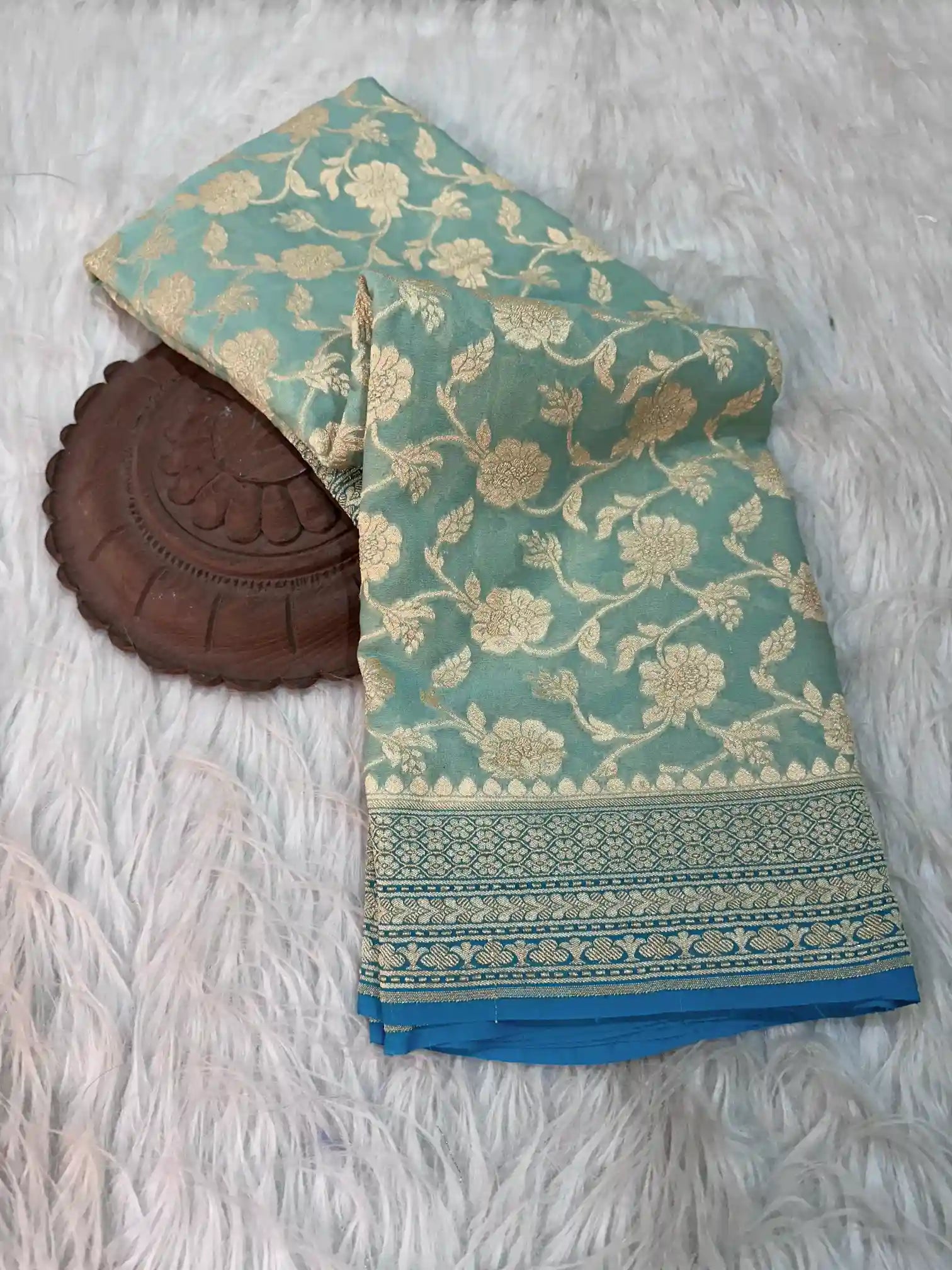 Sea Green Floral Weave Khaddi Georgette Banarasi Saree