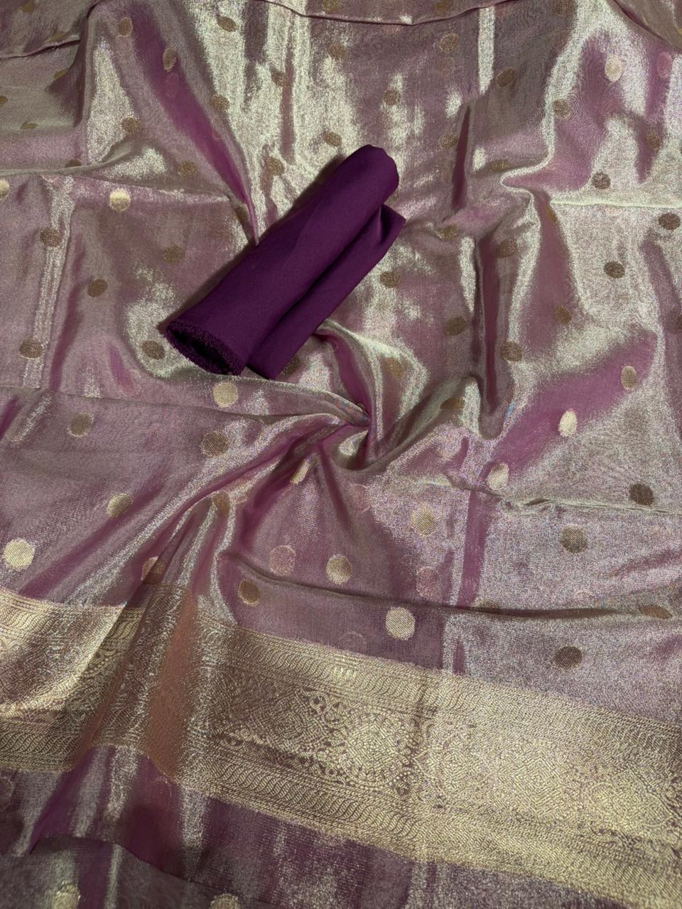 Shiny Lavender Kora Tissue Silk Banarasi Suit