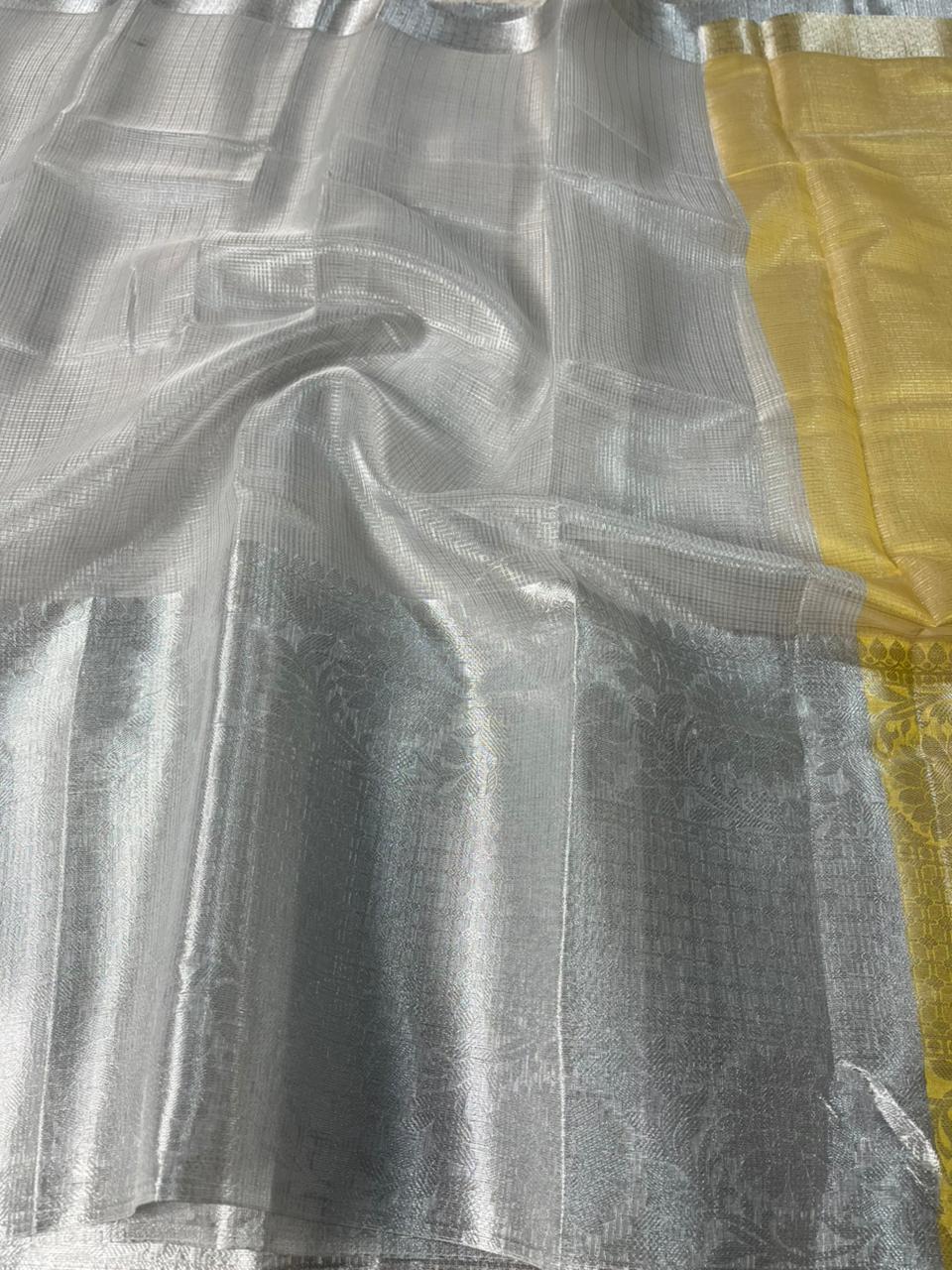 Silver Shade Kota Tissue Silk Banarasi Saree