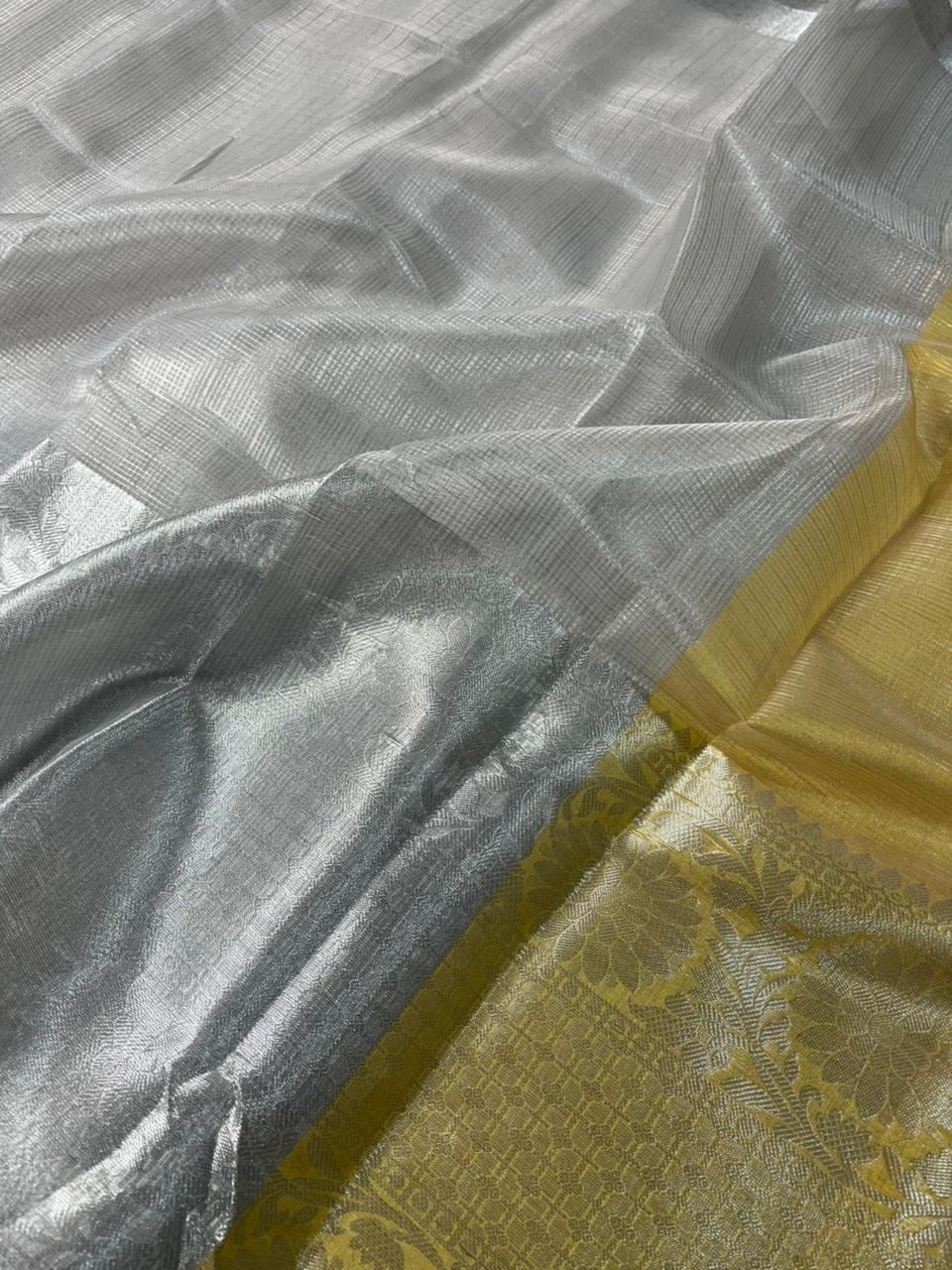 Silver Shade Kota Tissue Silk Banarasi Saree