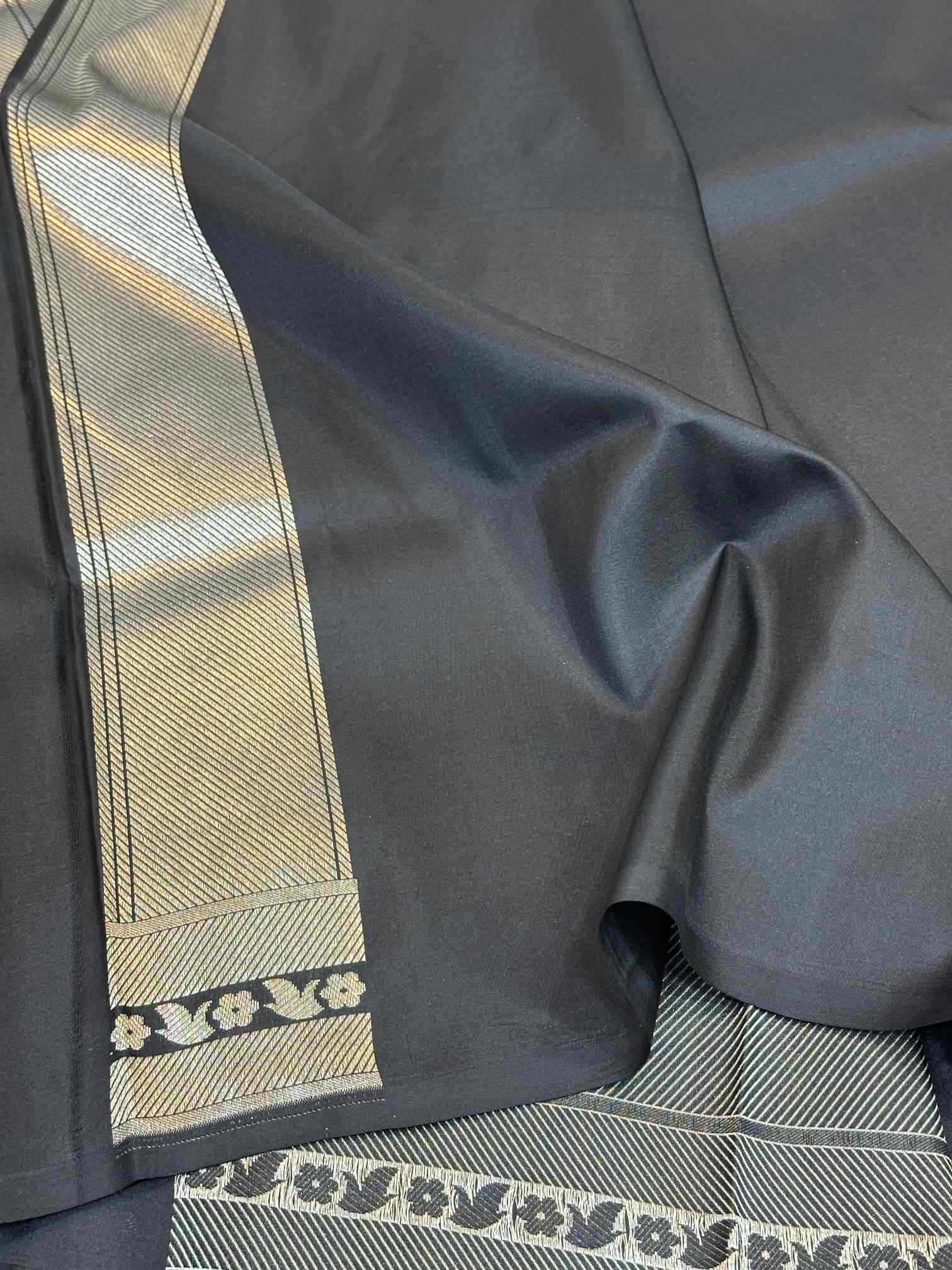 Silver Zari Brocade Pure Katan Silk Banarasi Saree