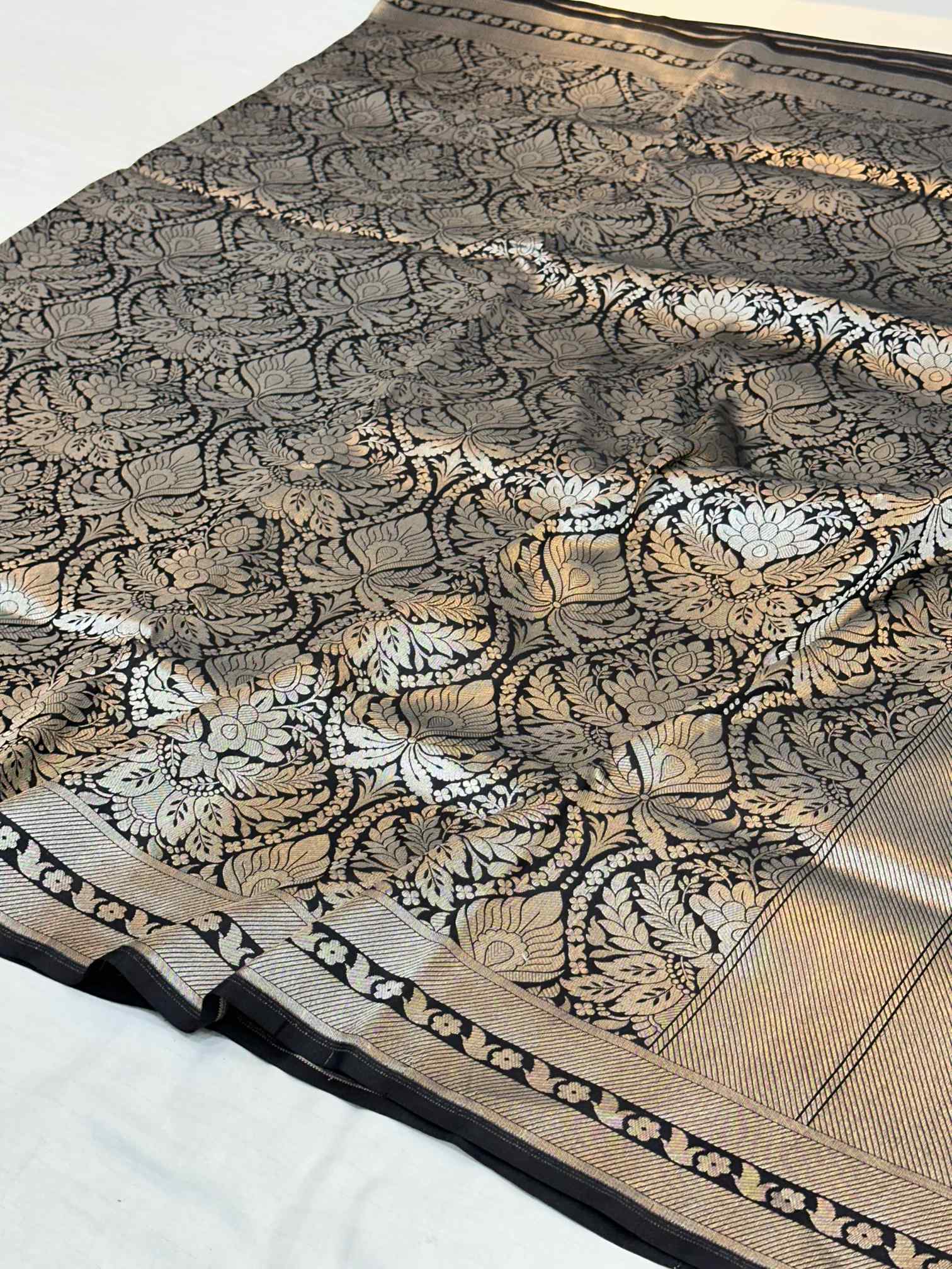 Silver Zari Brocade Pure Katan Silk Banarasi Saree