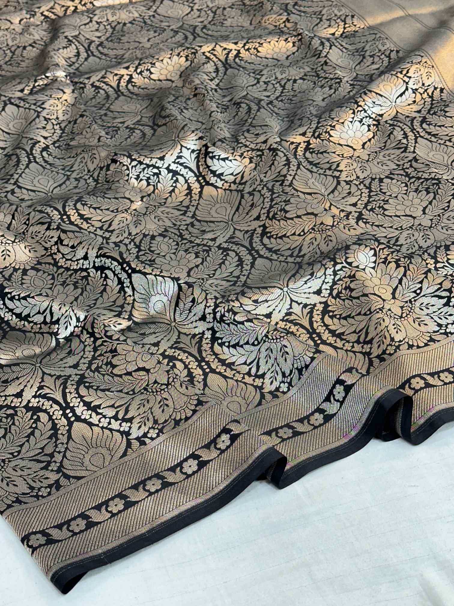 Silver Zari Brocade Pure Katan Silk Banarasi Saree