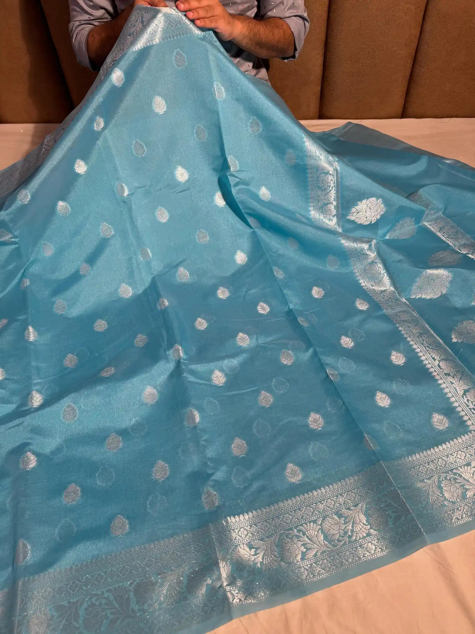 Sky Blue Colour Soft Silk Khaddi Buti Banarasi Saree