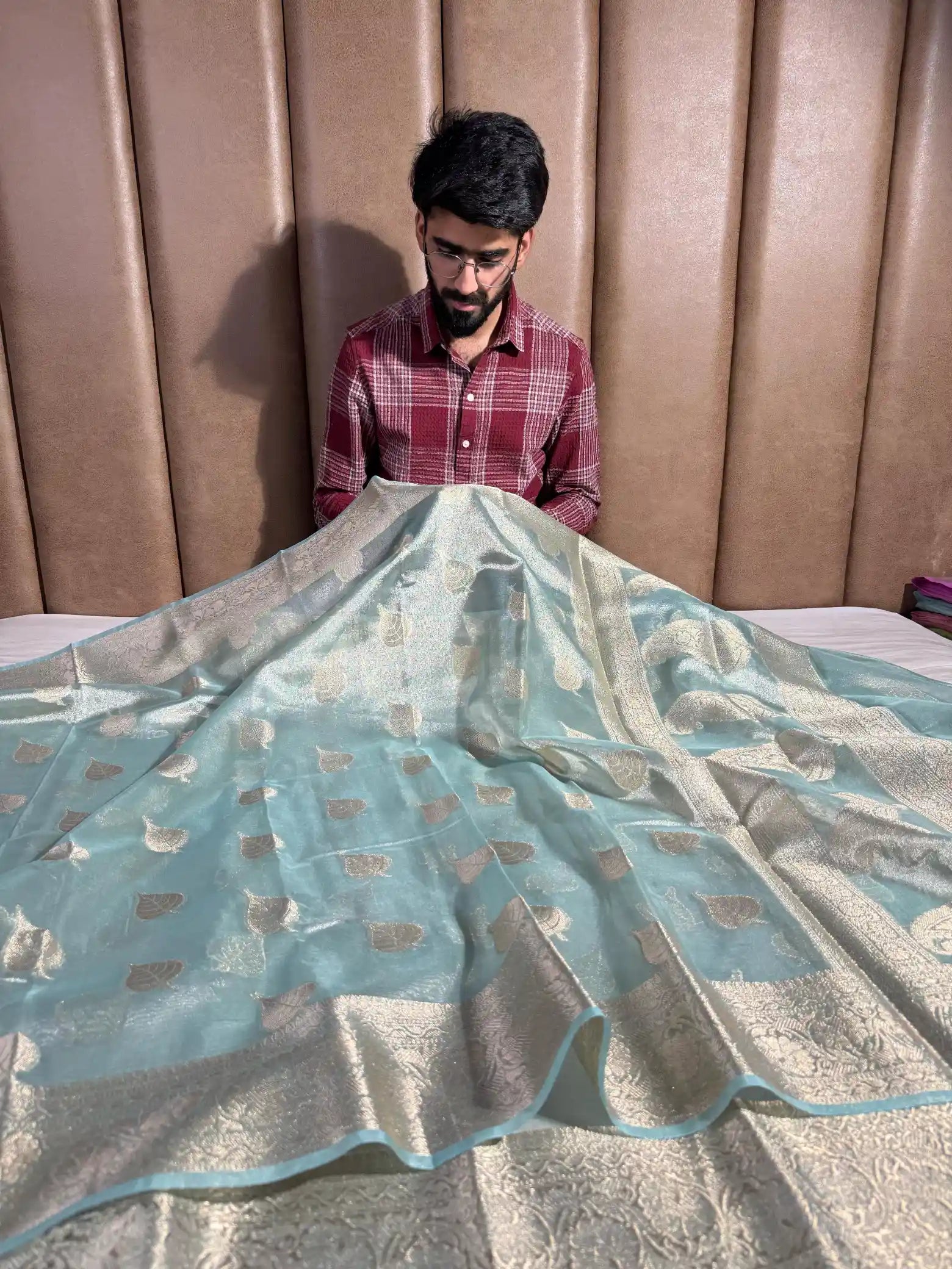 Sky Blue Glass Tissue Silk Banarasi Saree