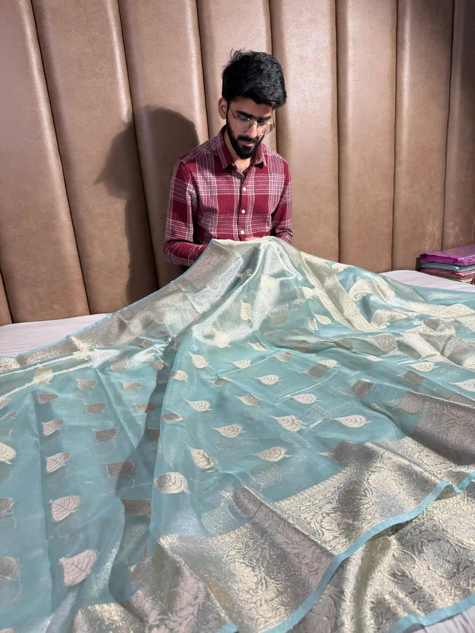 Sky Blue Glass Tissue Silk Banarasi Saree