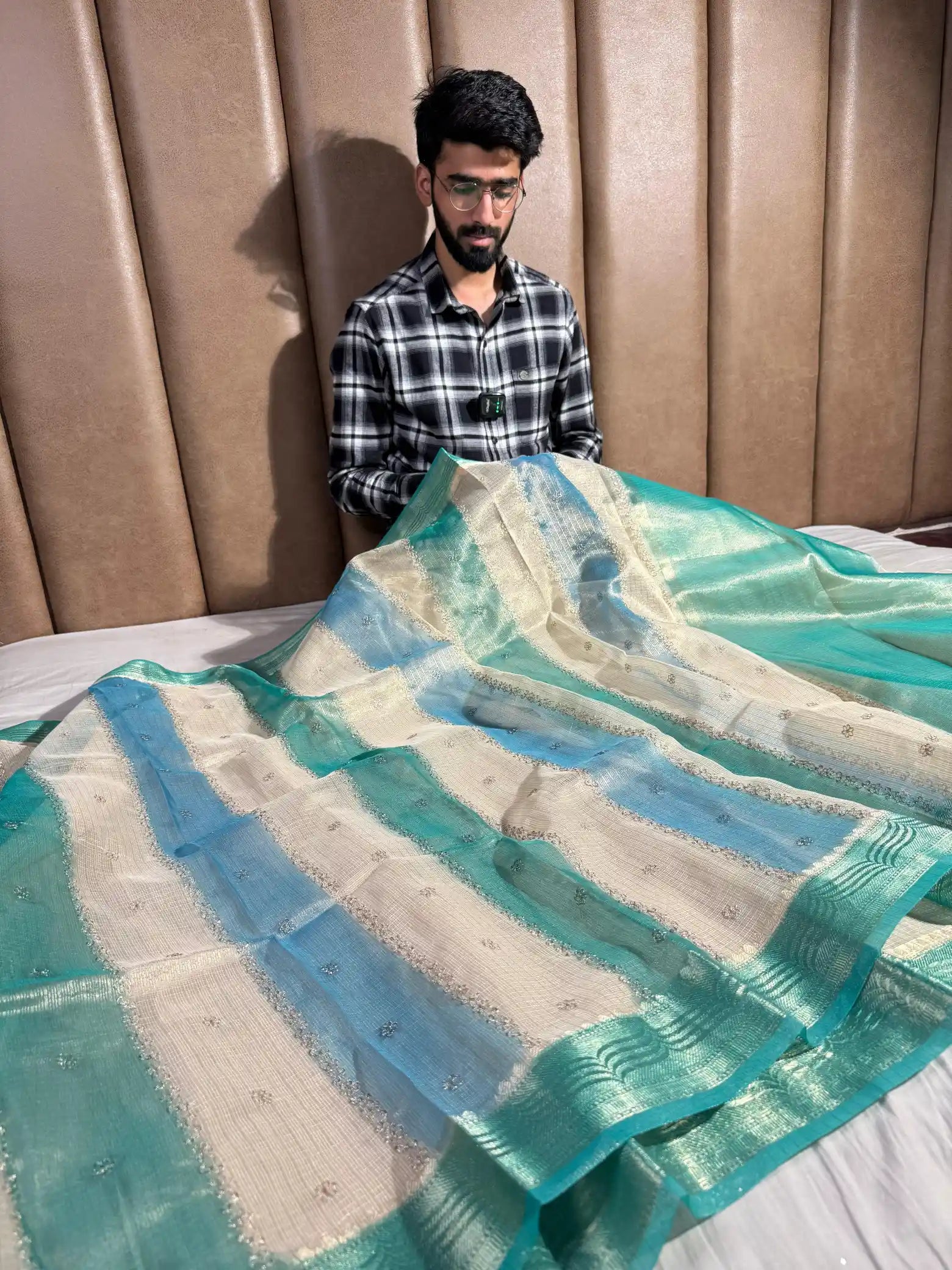 Subtle Kota Tissue Rangkat Chikankari Embroidery Work Banarasi Saree