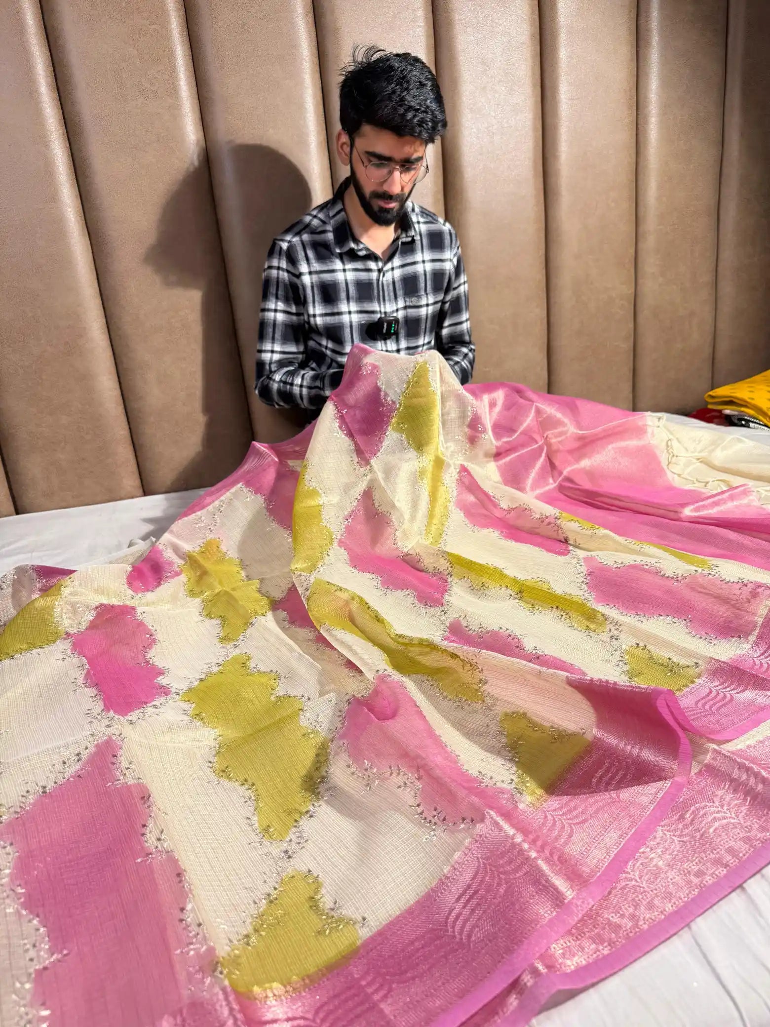 Subtle Kota Tissue Rangkat Chikankari Embroidery Work Banarasi Saree