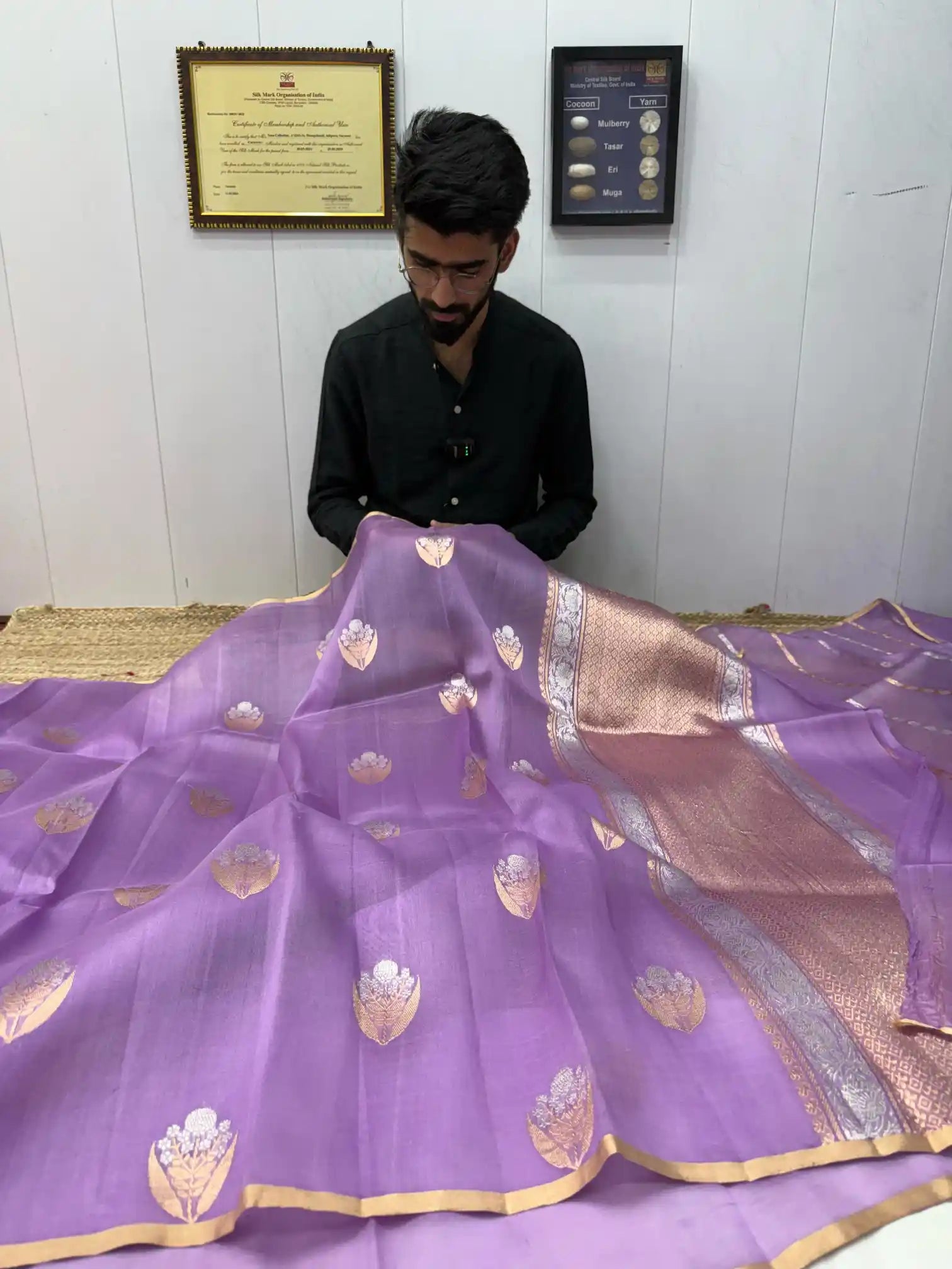Subtle Lavender Traditional Kora Organza Banarasi Saree
