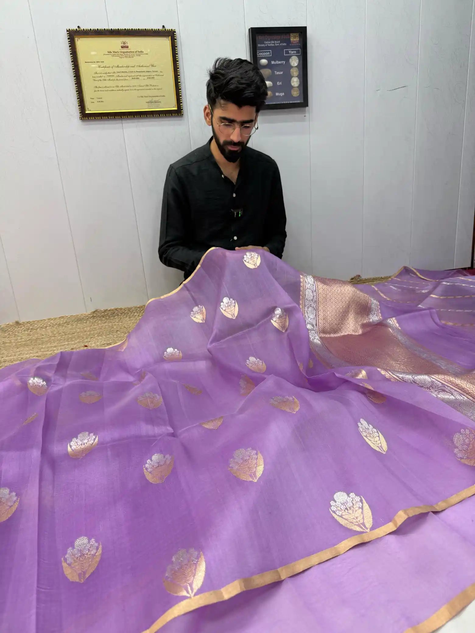 Subtle Lavender Traditional Kora Organza Banarasi Saree