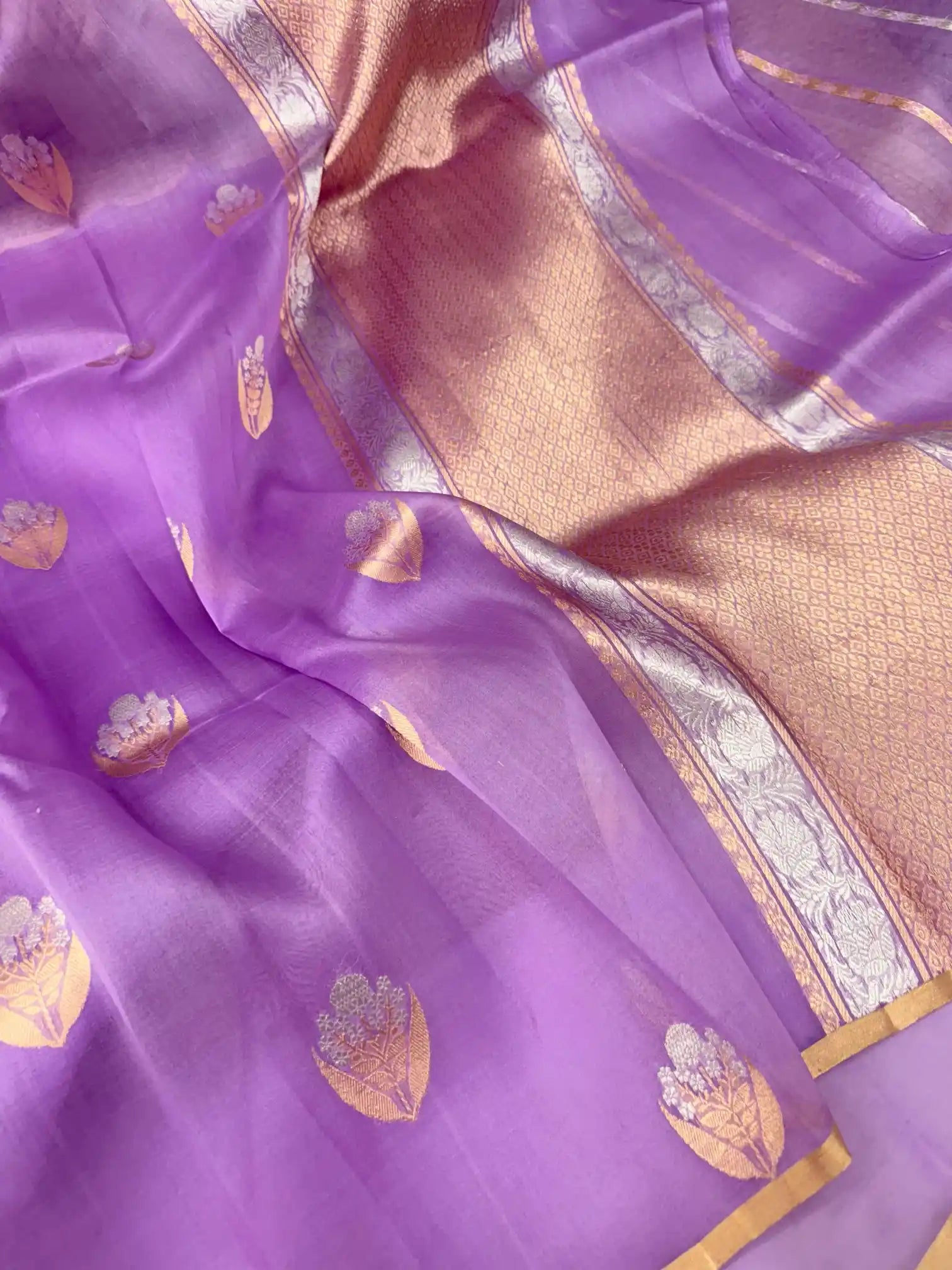 Subtle Lavender Traditional Kora Organza Banarasi Saree