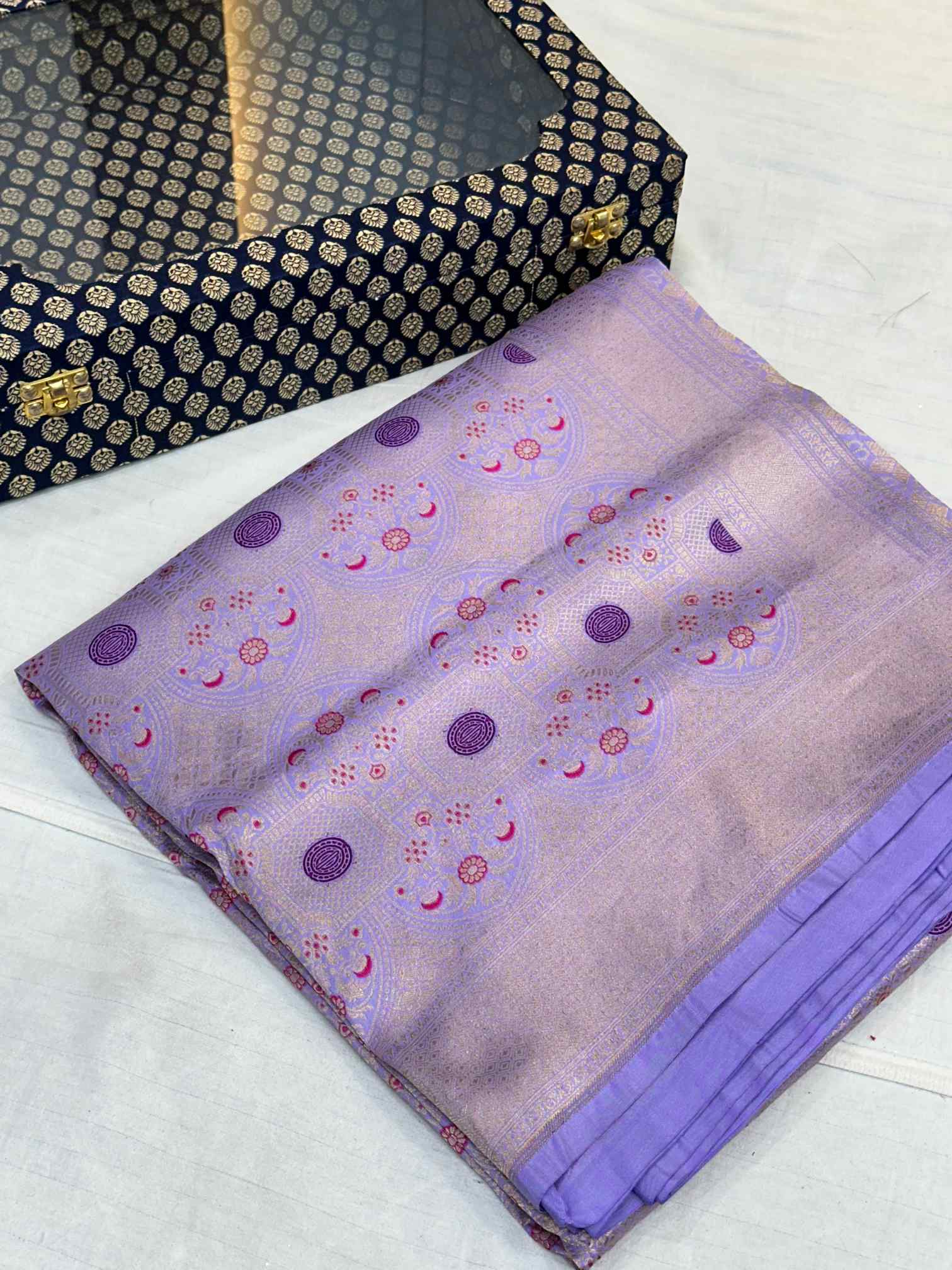 Subtle Lavender intricate Weave Pure Katan Saree