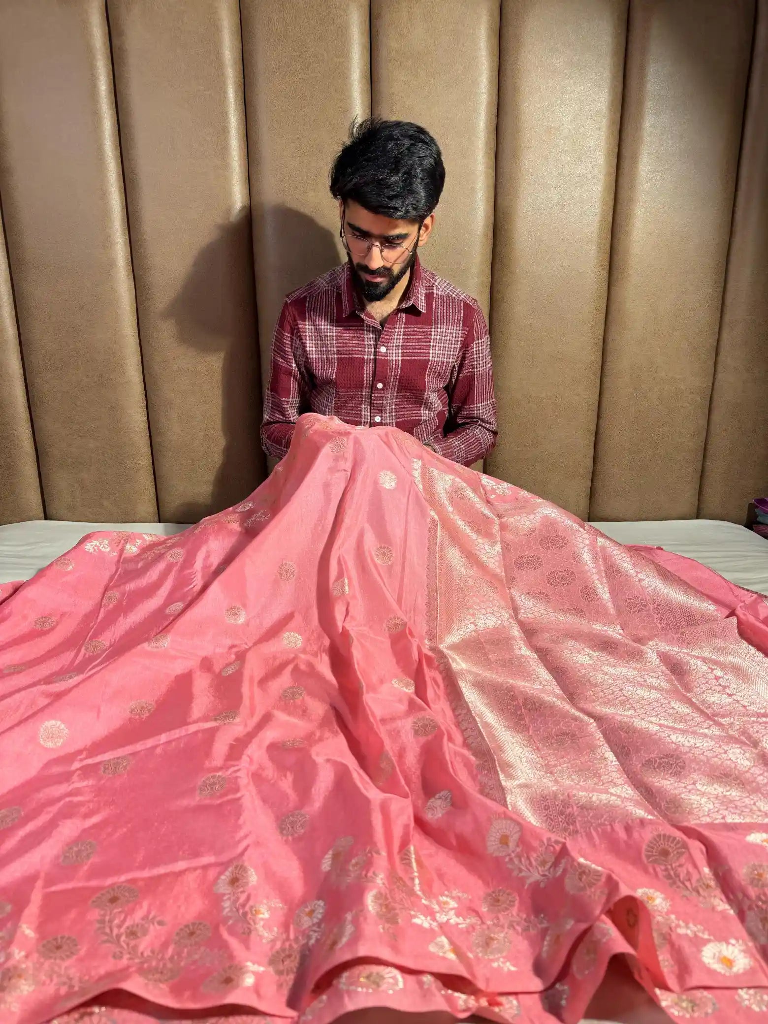 Subtle Peach Viscose Tissue Silk Banarasi Saree