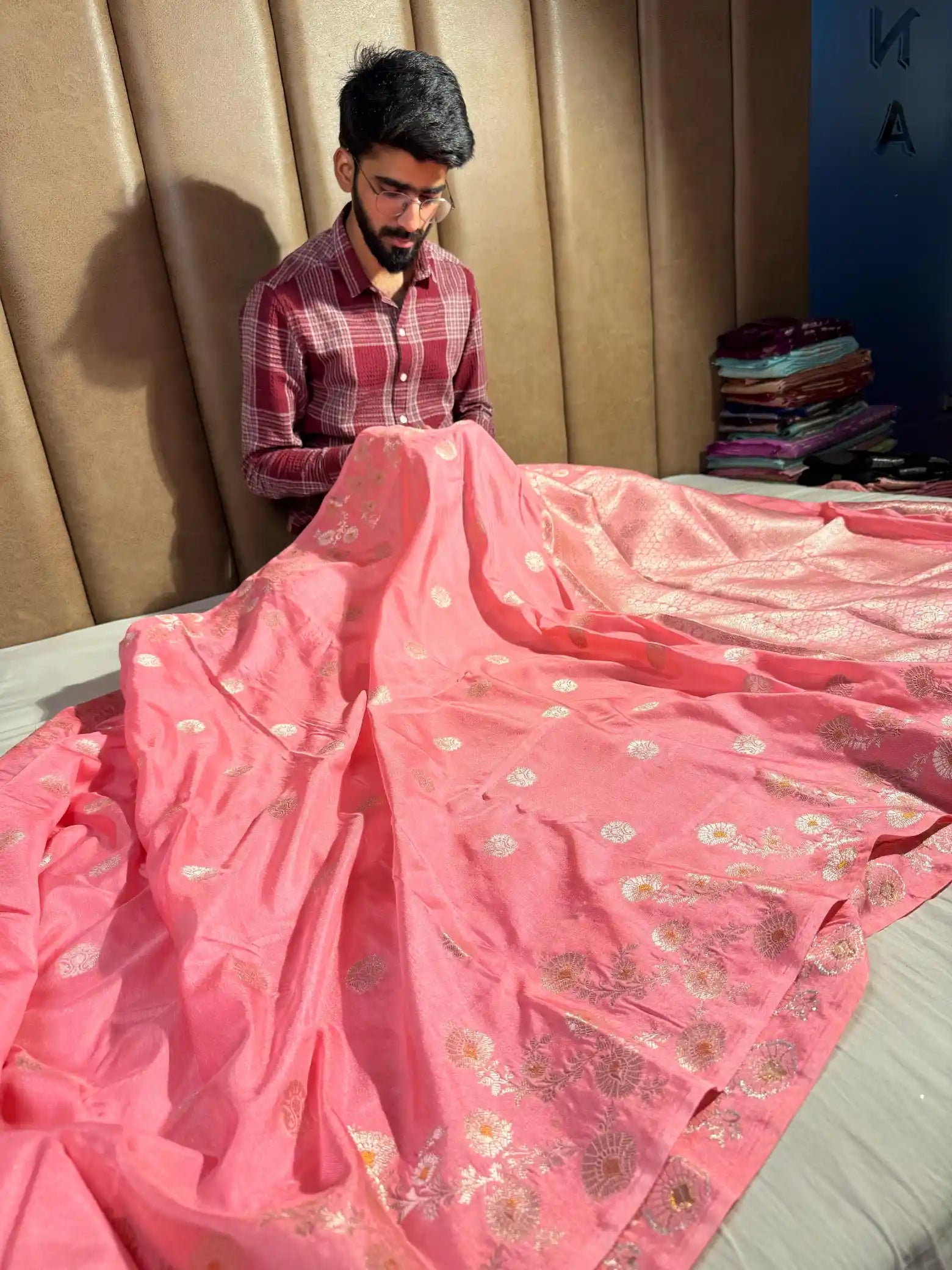 Subtle Peach Viscose Tissue Silk Banarasi Saree