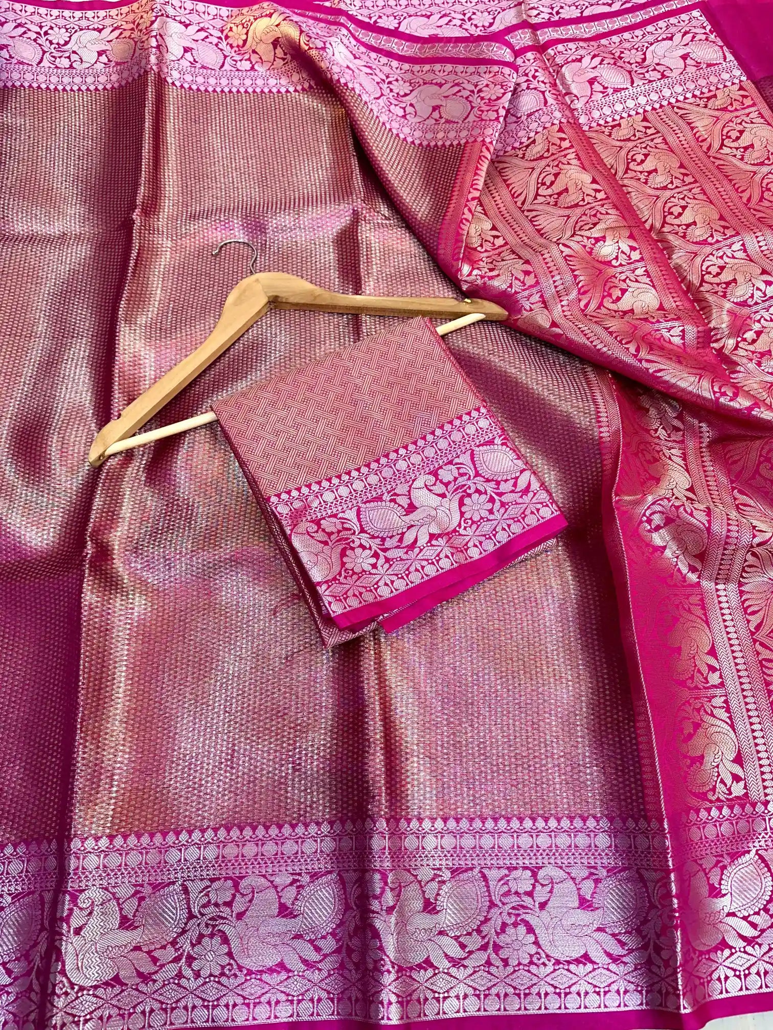 Subtle Pink Glass Tissue Silk Kanjivaram Brocade Saree