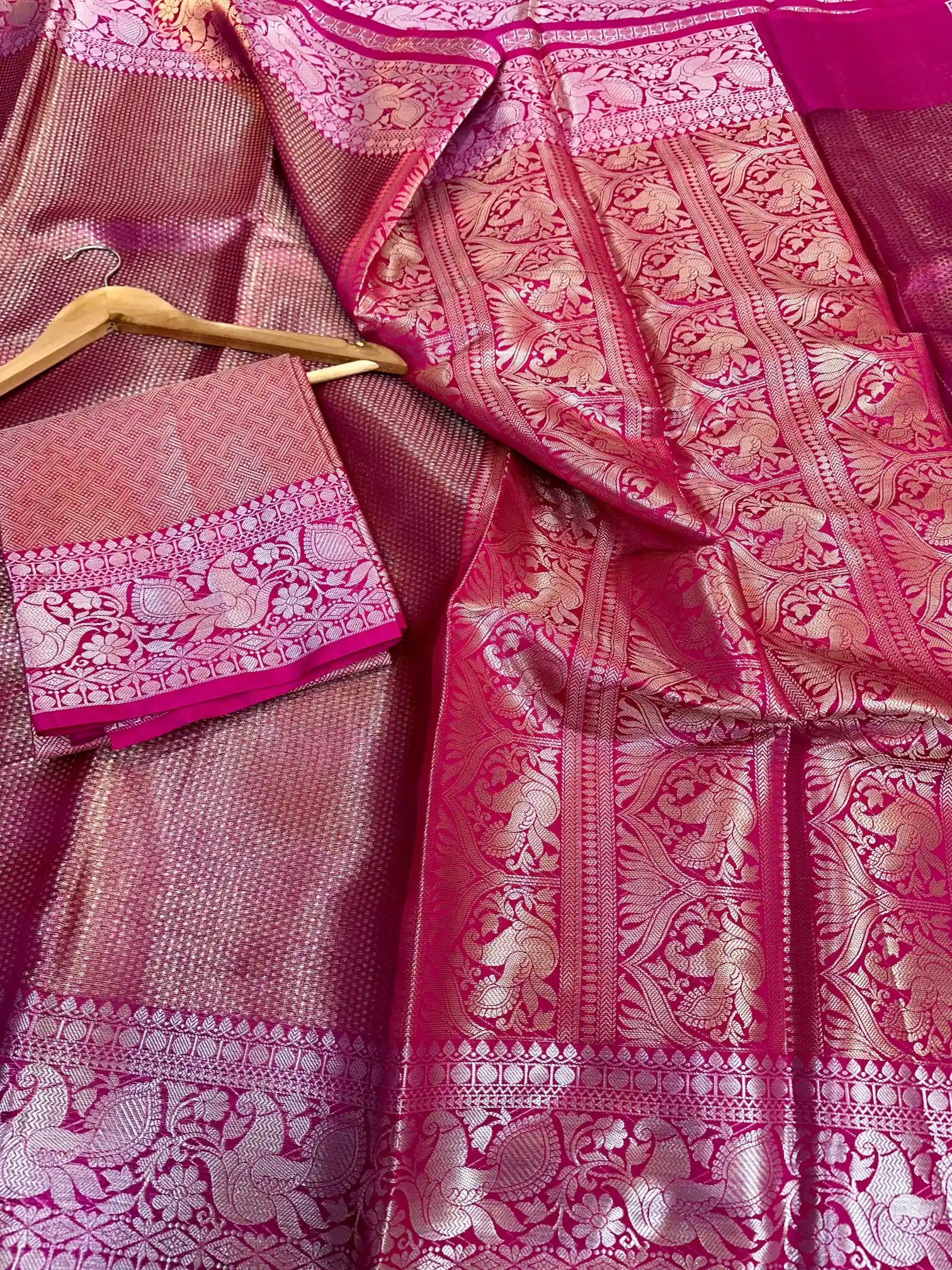 Subtle Pink Glass Tissue Silk Kanjivaram Brocade Saree