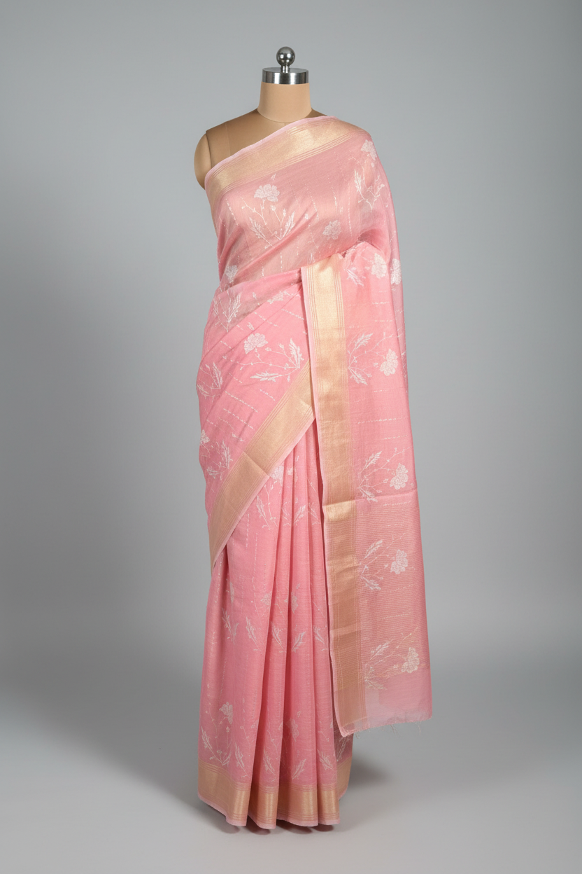 Summer special soft cotton knitted embroidered saree